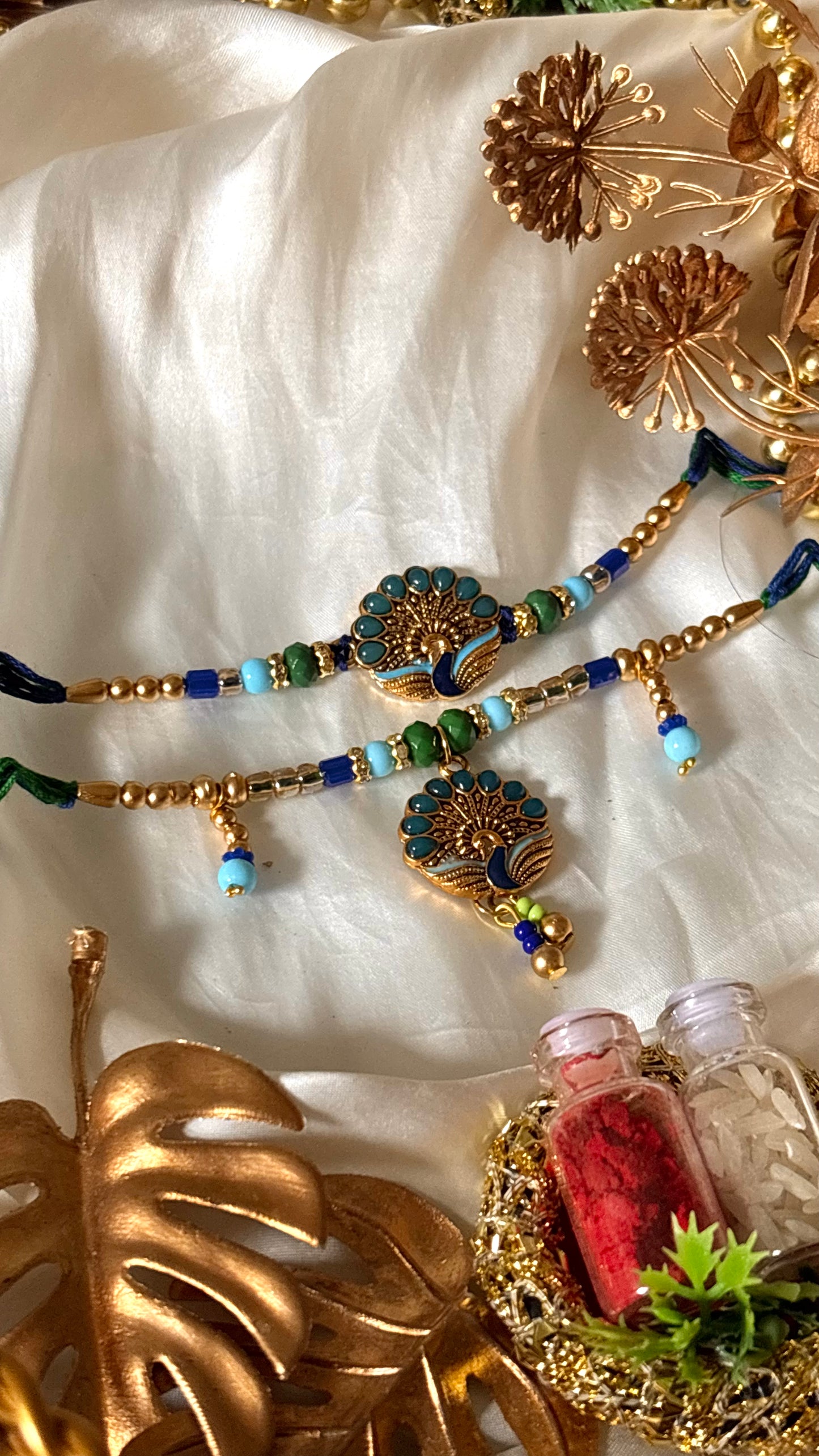 Peacock inspired bhaiya bhabi rakhi ( shipping will be extra )