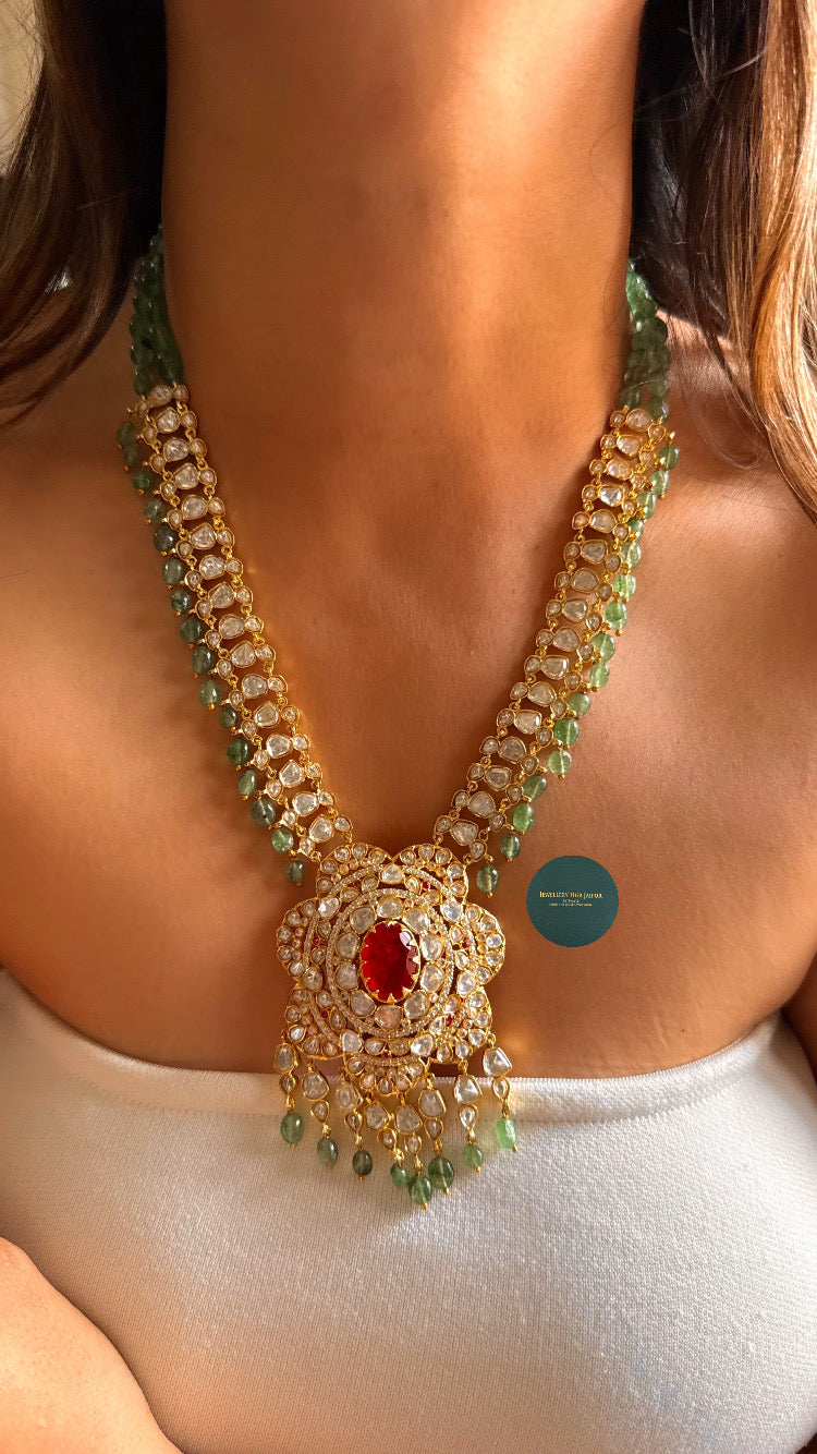 Heritage real Moissanite panna & ruby rani haar
