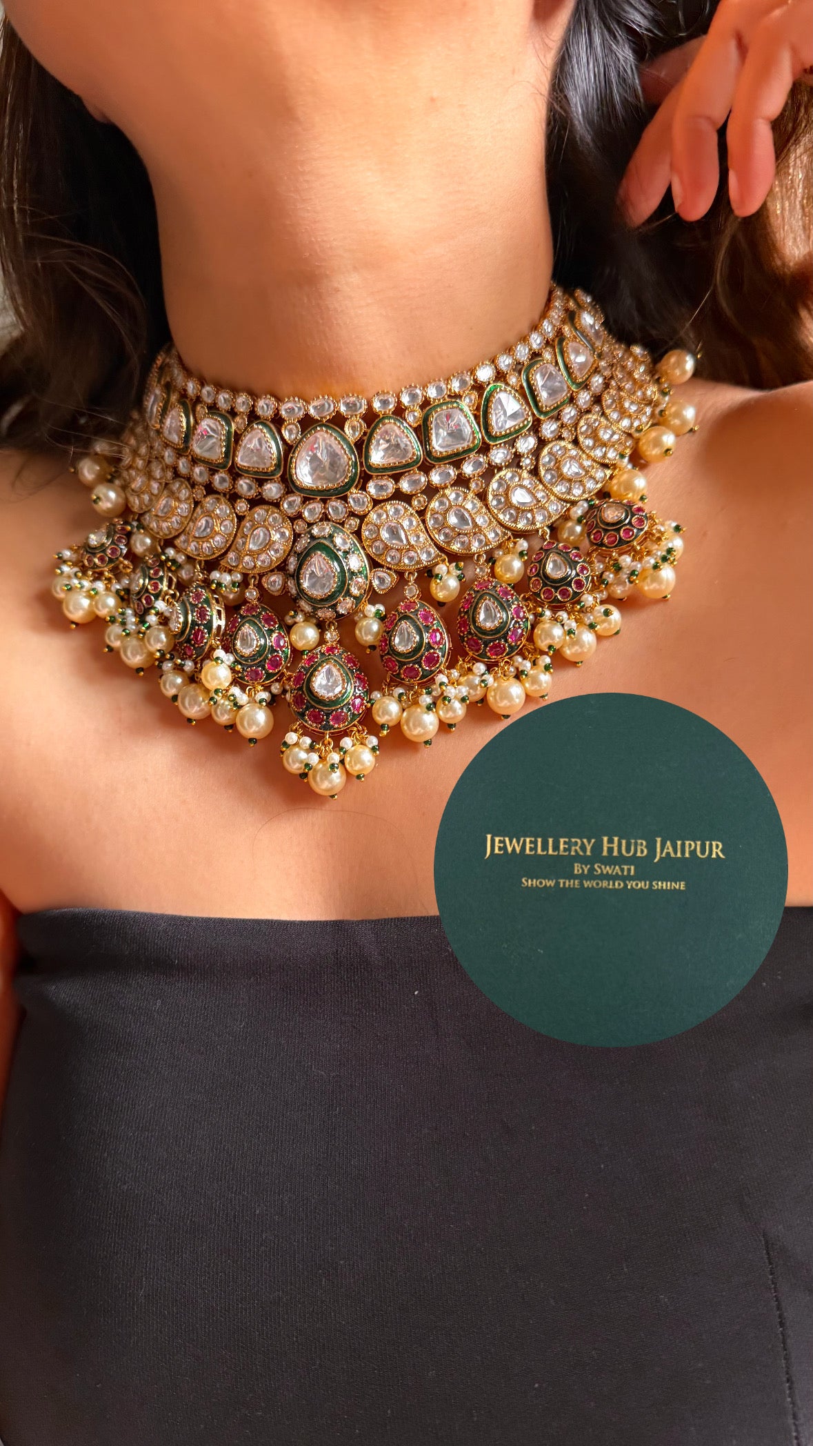 Gaurangi Uncut polki meenakari pearl bridal necklace