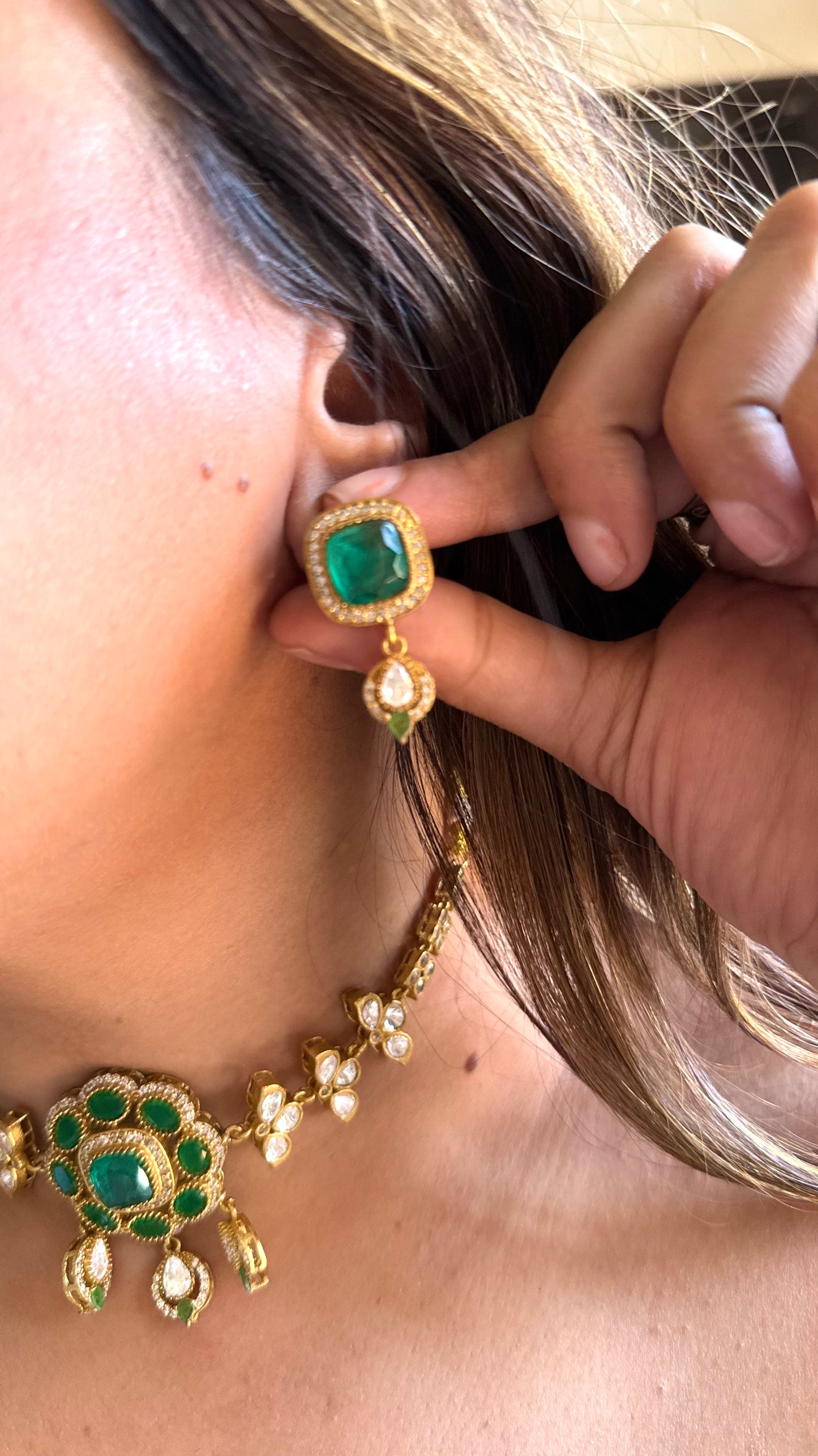 Emerald Polki Choker Necklace
