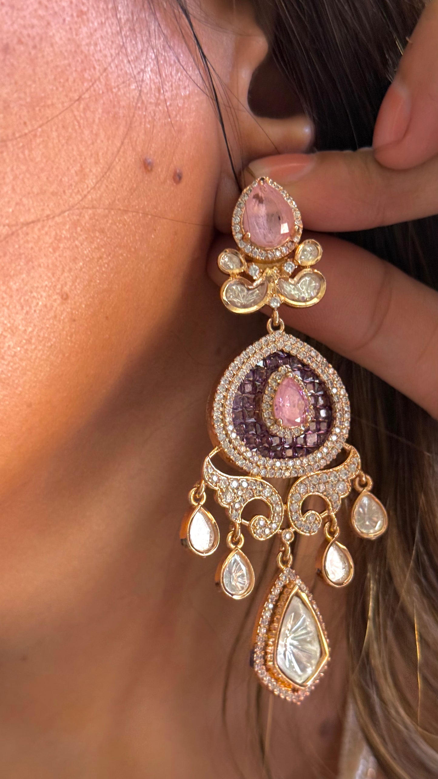 Tanzanite & rose quartz designer, collar necklace