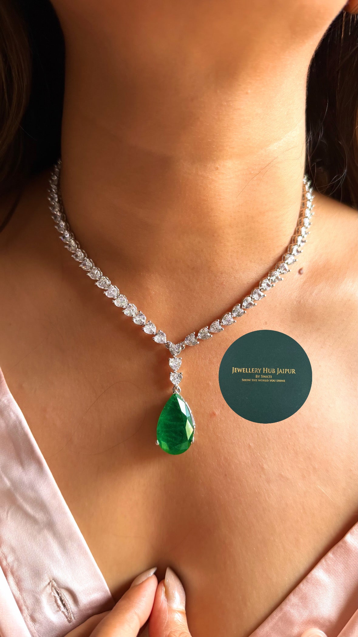 Emerald doublet drop cocktail cz diamond minimal set