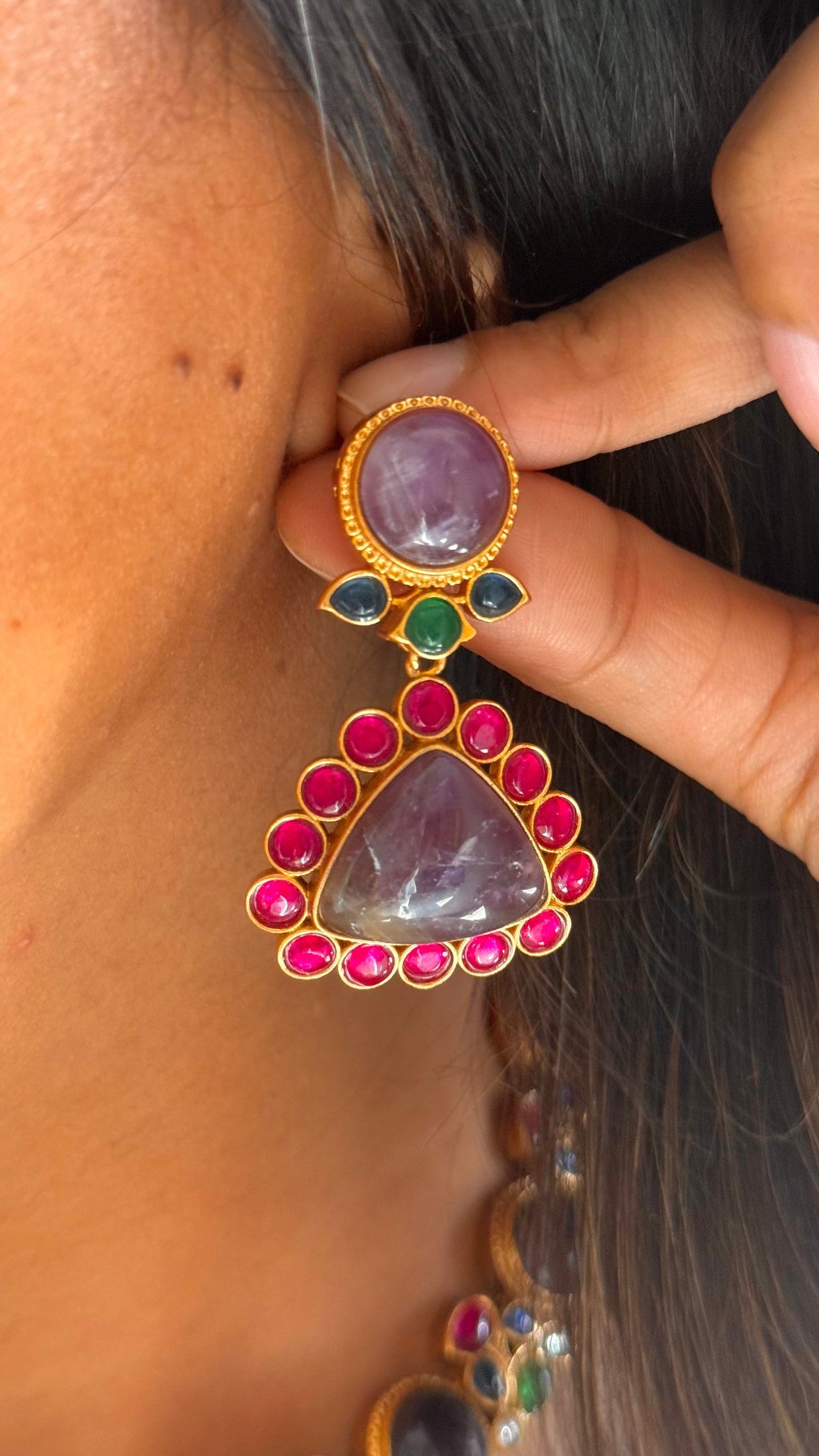 Amrapali inspired tanzanite & rani pink collar necklace