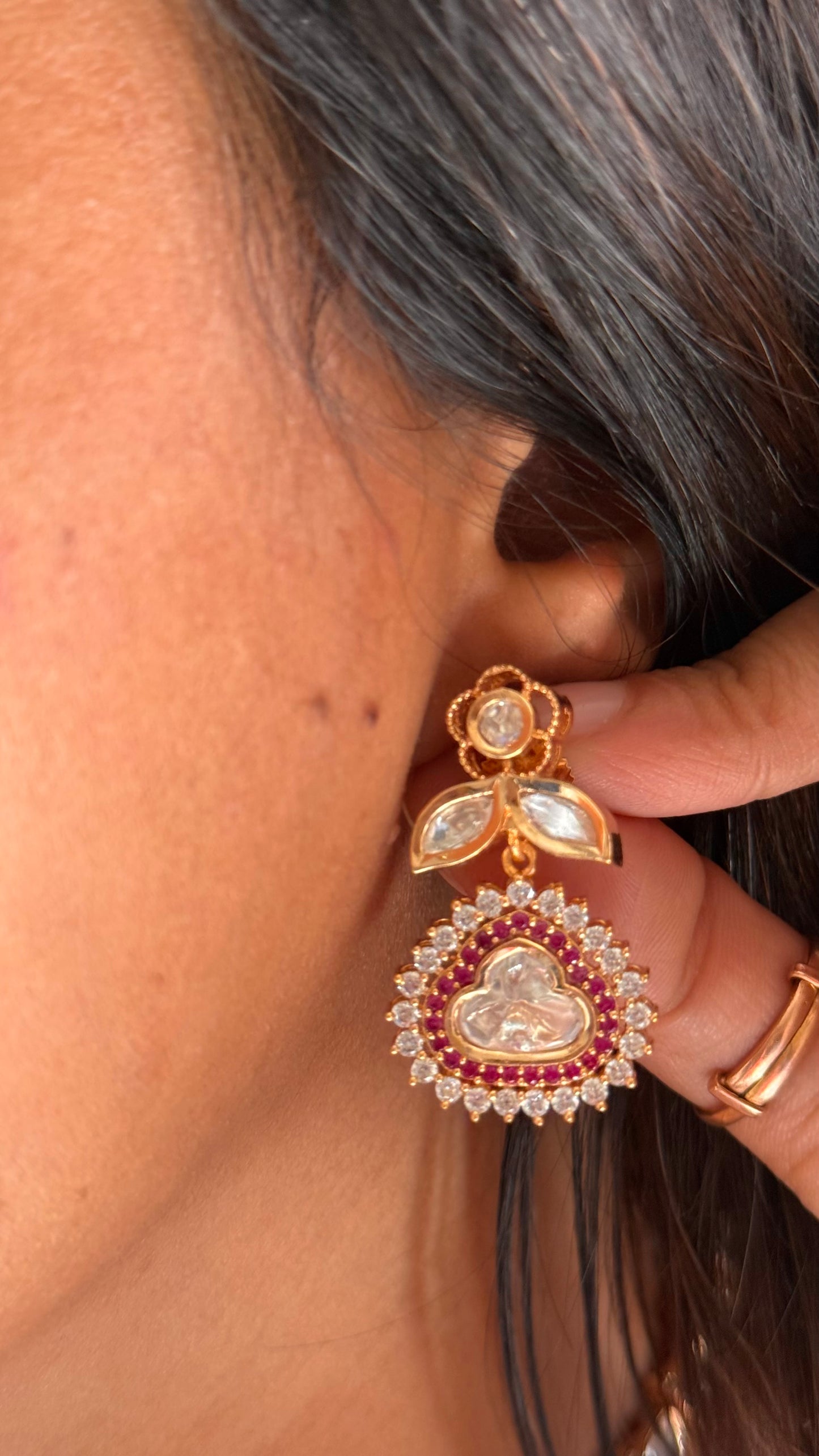 Floral ruby polki collar necklace set