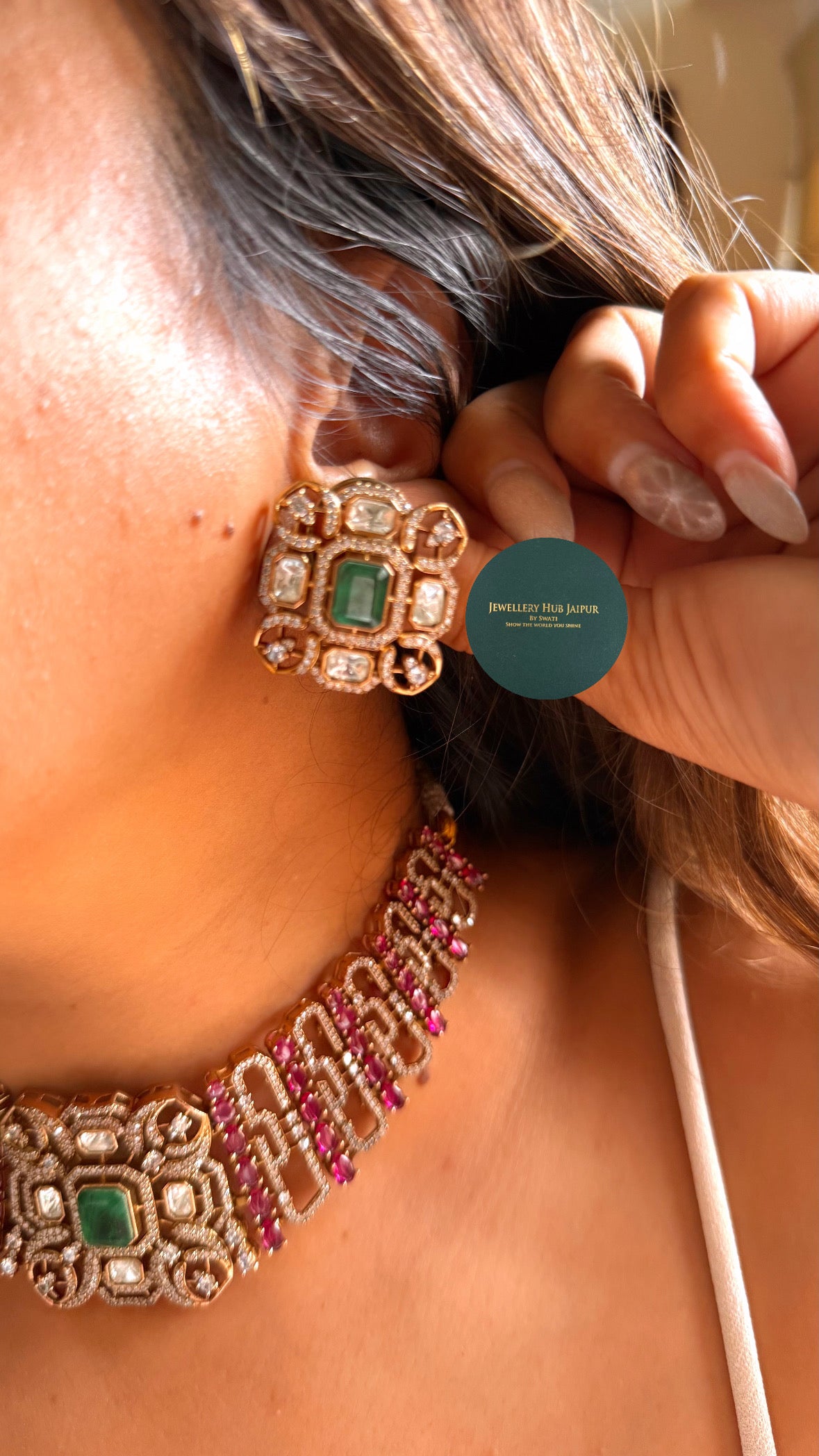 Regal mint doublet & rani pink Heritage Choker set