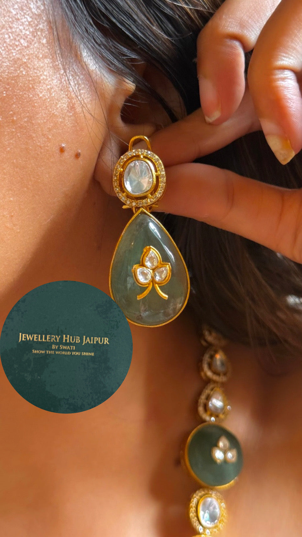 Navratna inlay carving collar set