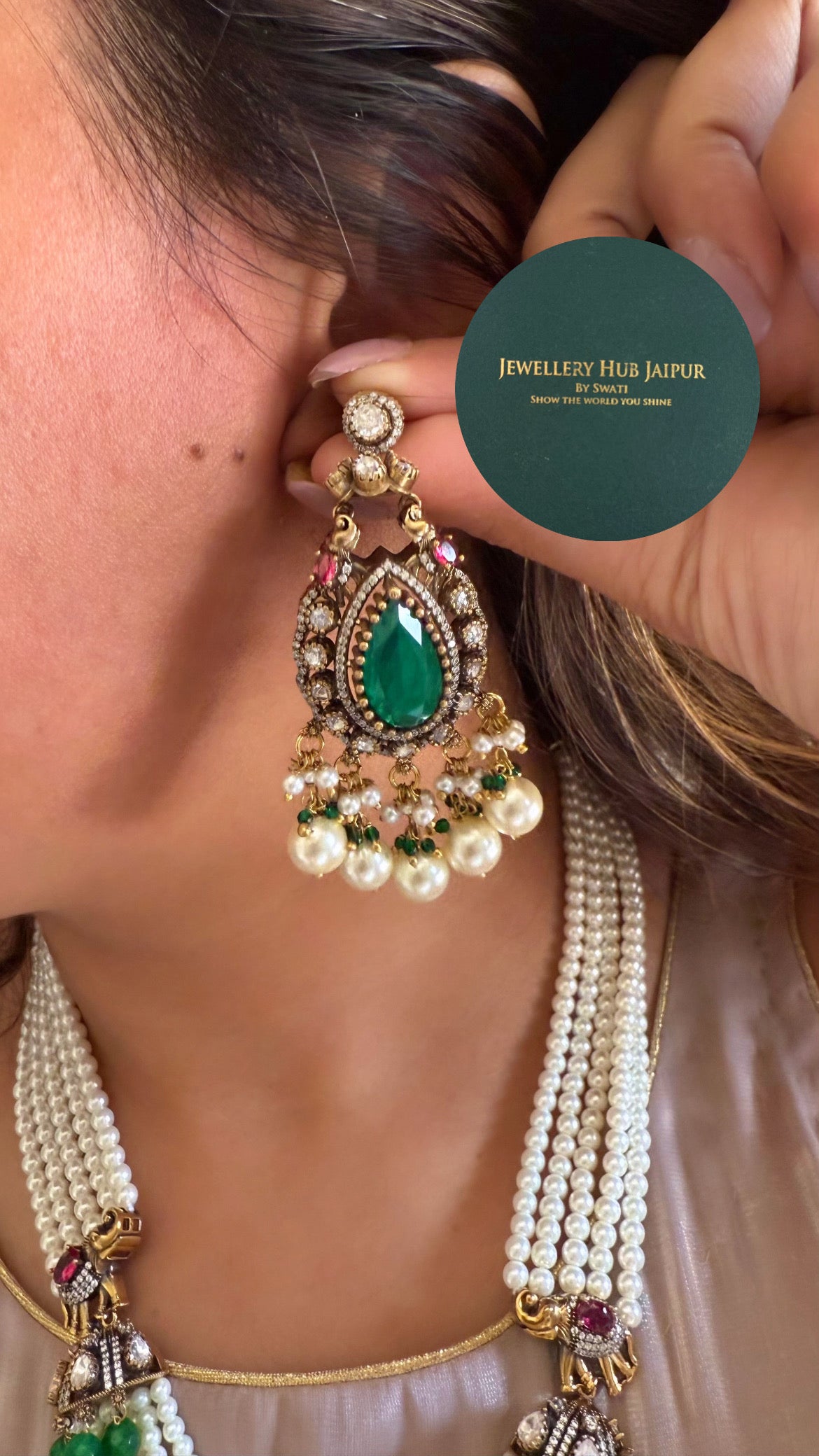 Ekisha Gajanand emerald & Ruby moissanite rani haar