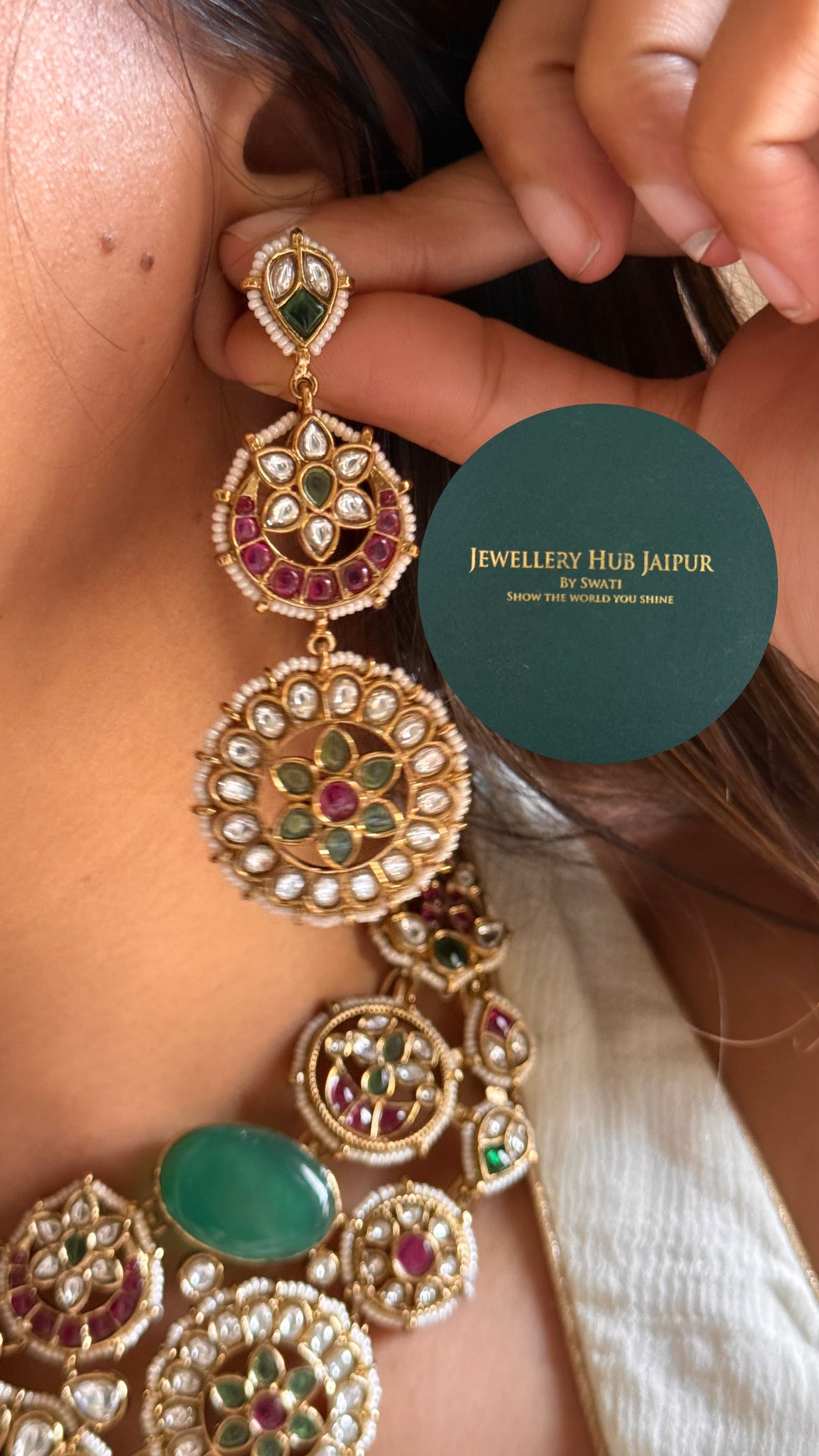 Navratna doublet gems with floral rani pink collar set