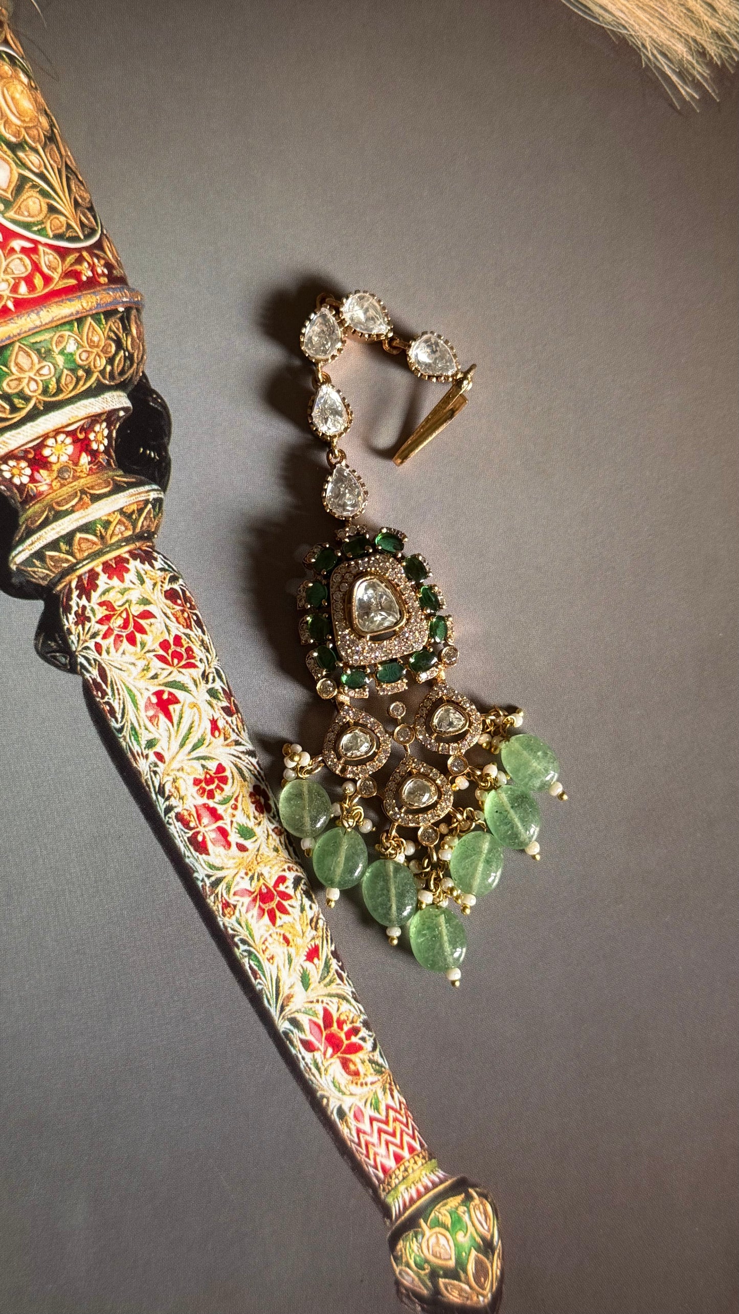 Emerald moissanite maang tika