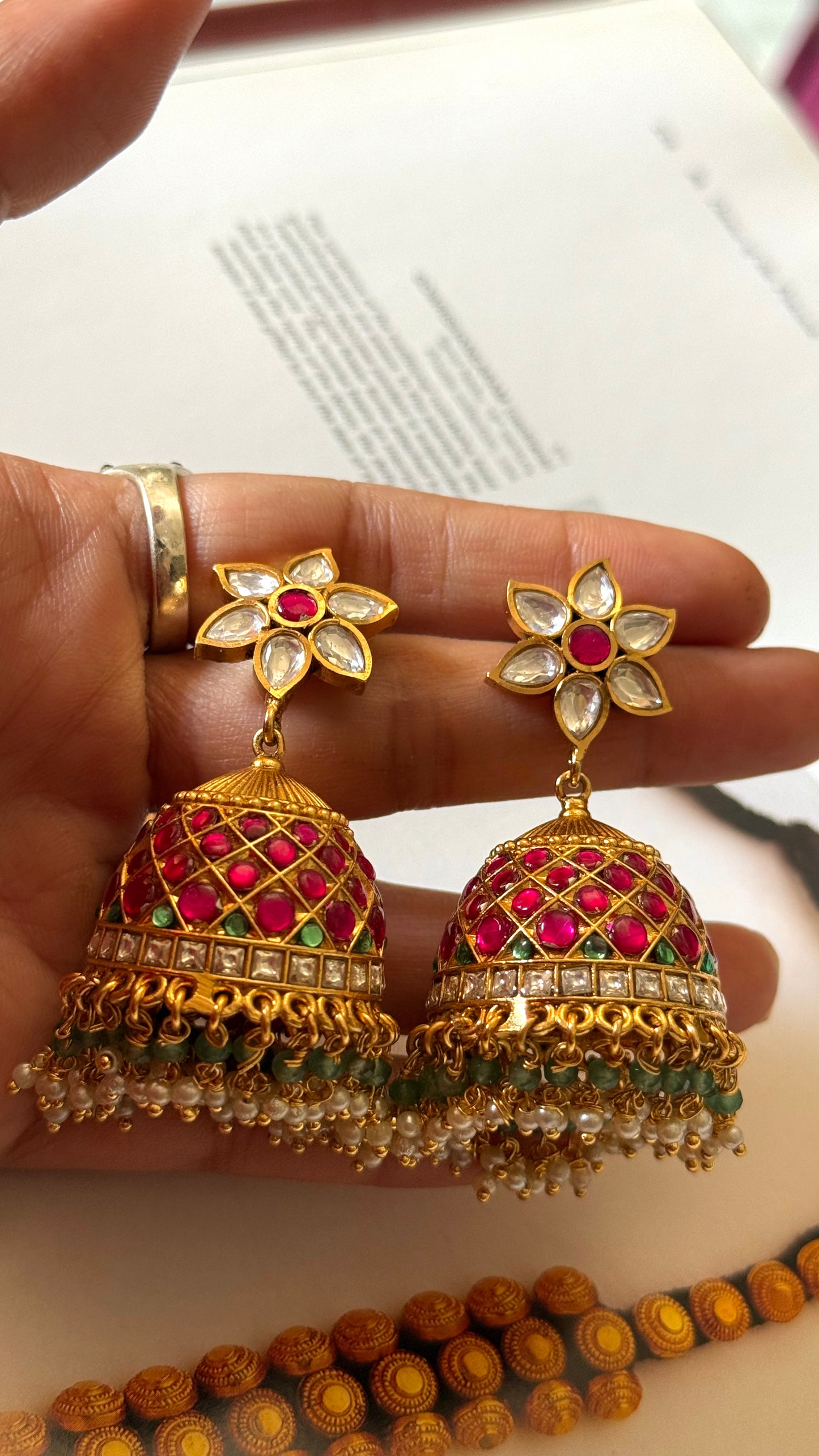Rani pink ruby Paachi Kundan jhumki