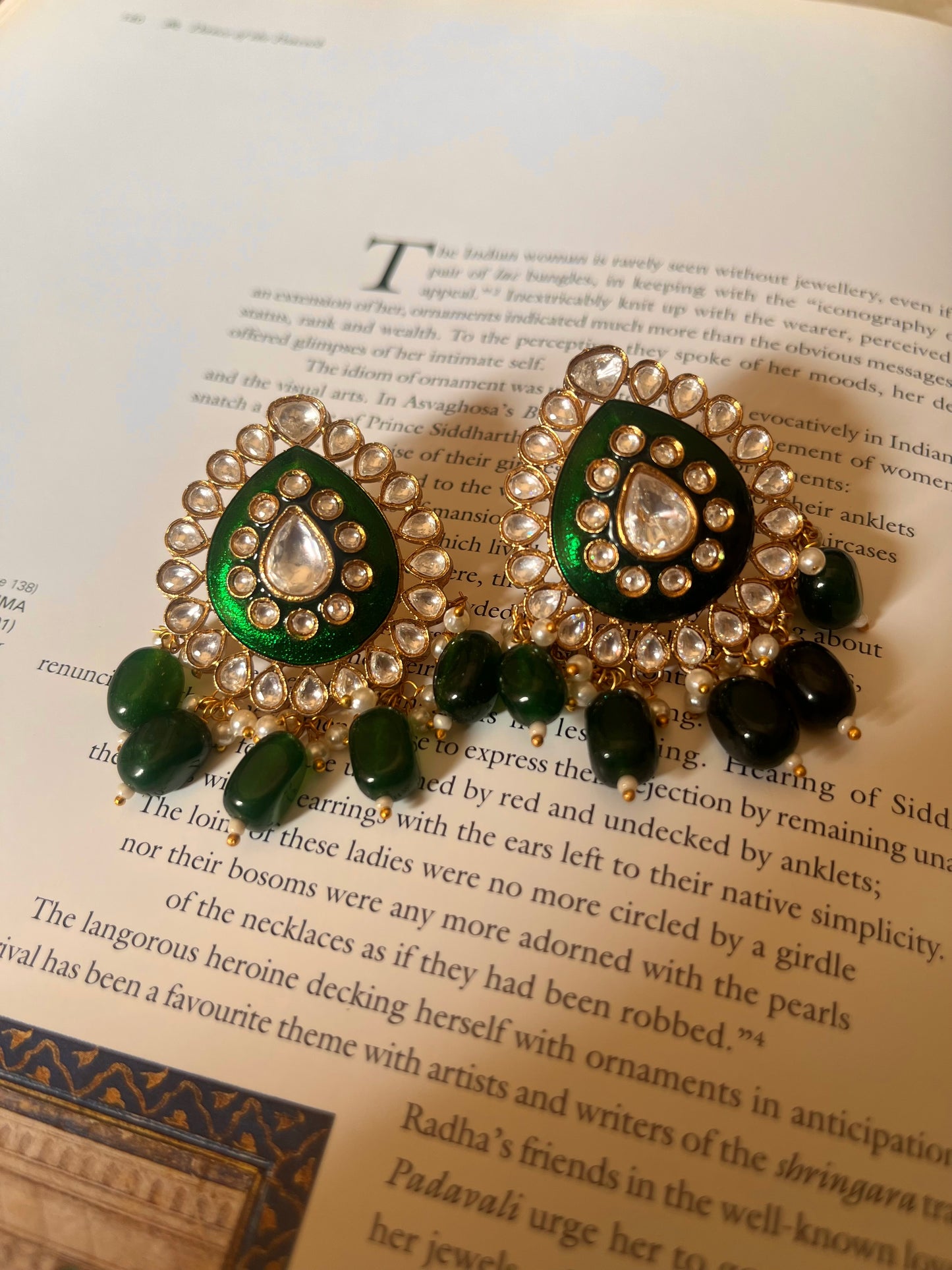 Emerald meenakari polki studs
