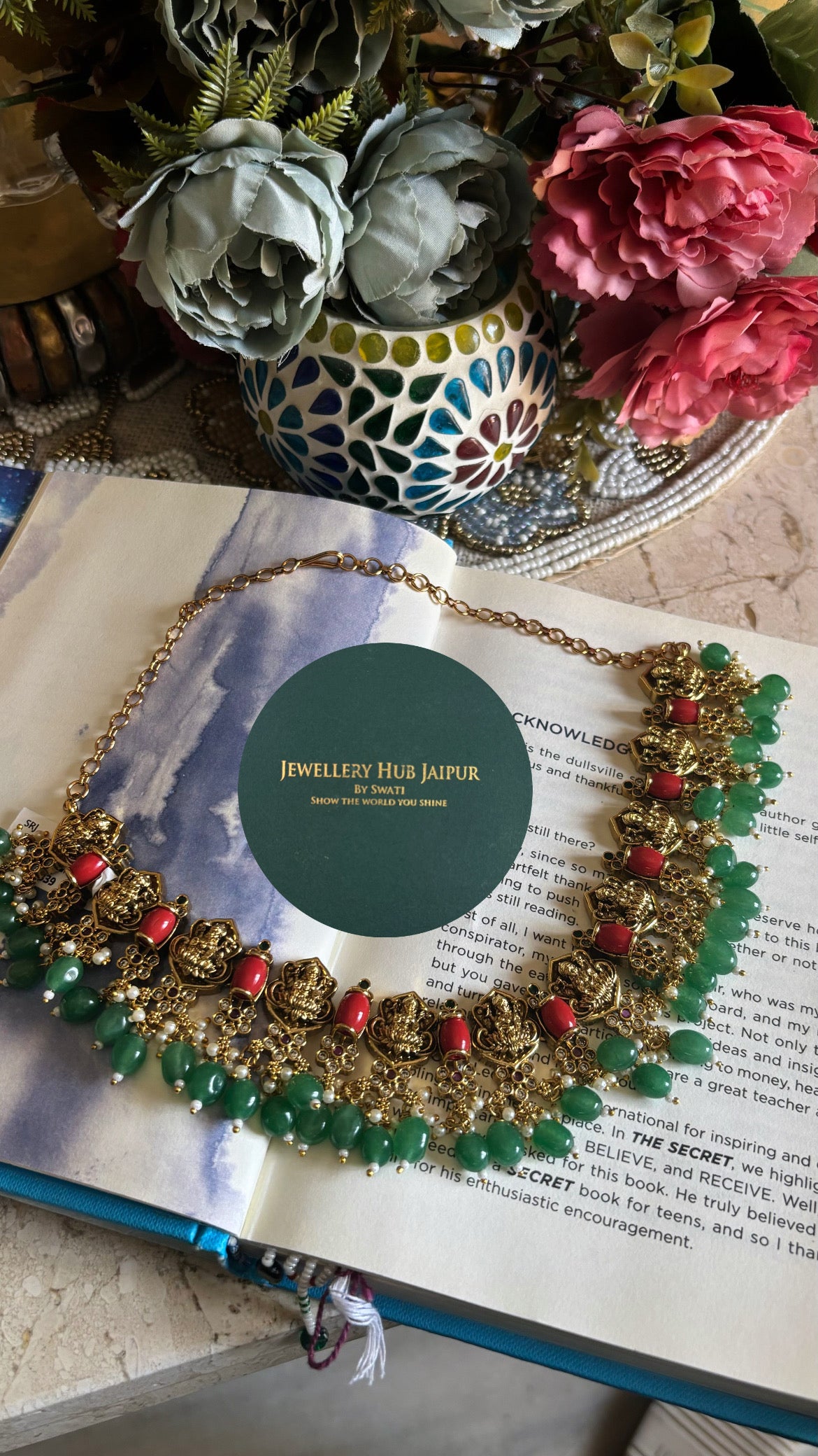 Emerald & citrine temple collar necklace