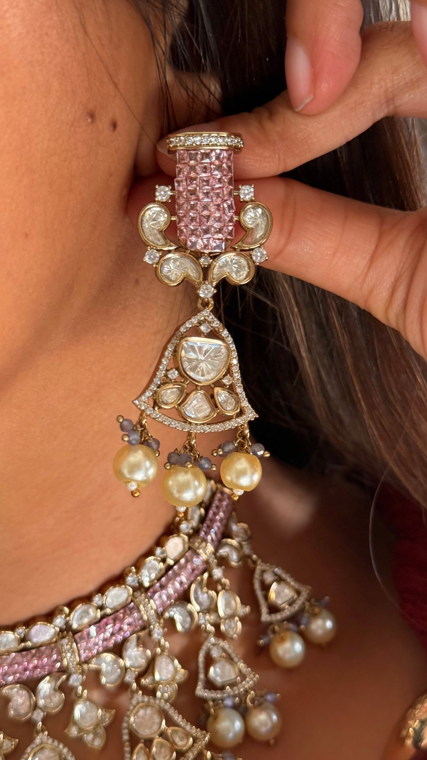 Rose quartz victorian statement necklace