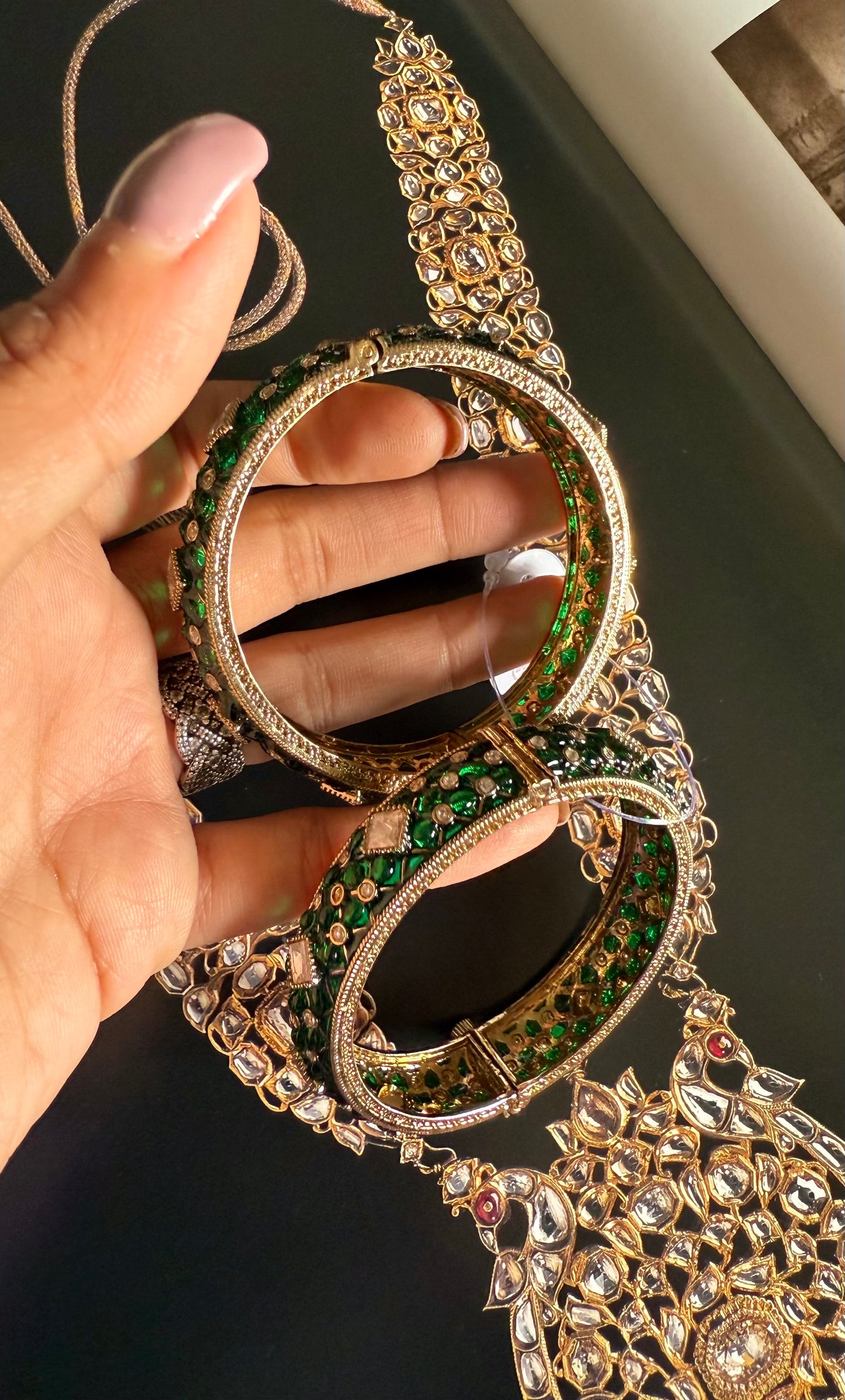 Emerald katdana moissanite openable bangle