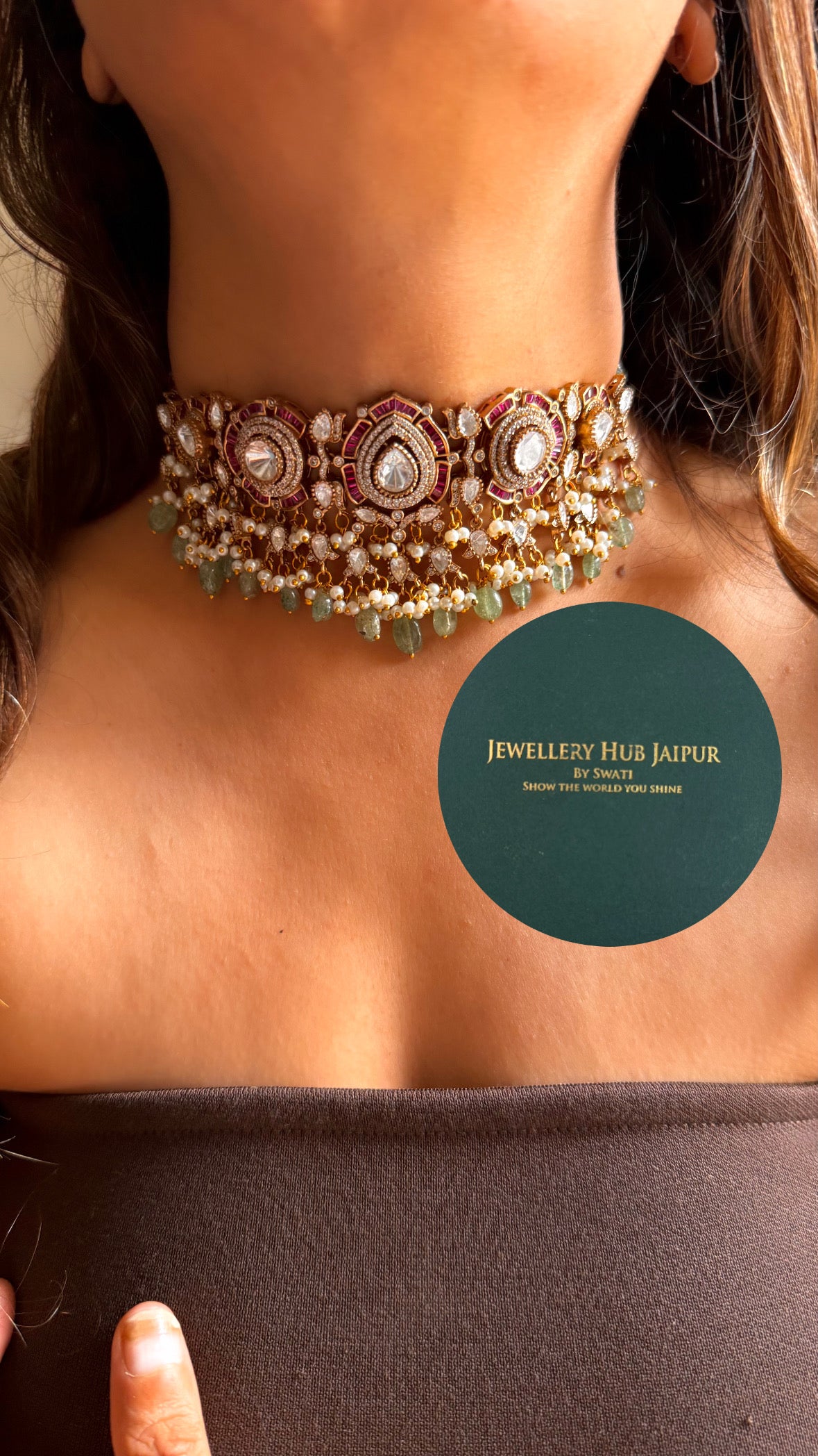Ruby & mint choker with earrings