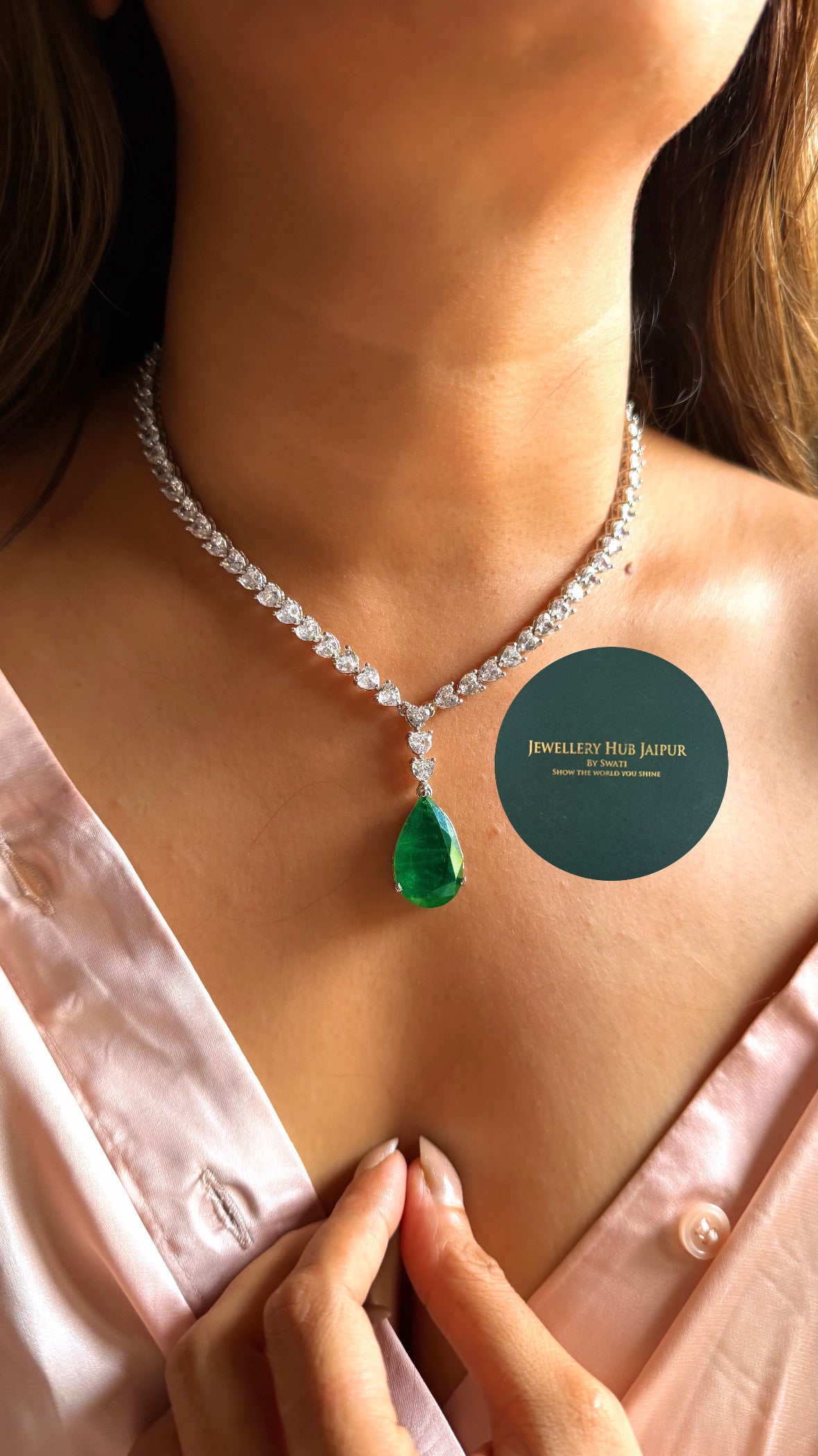 Emerald doublet drop cocktail cz diamond minimal set