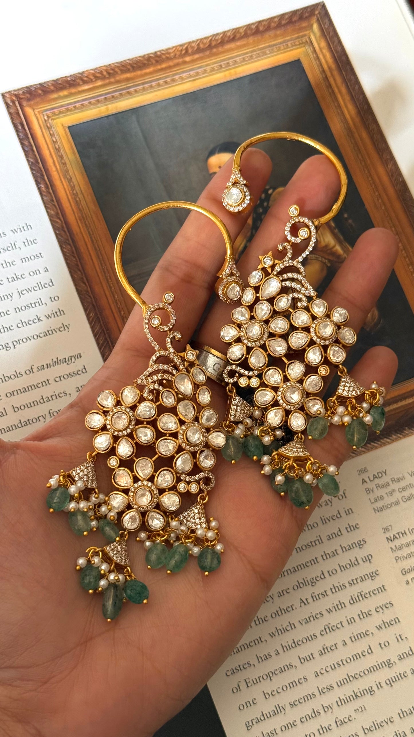 Moissanite polki with pearl mint earrings
