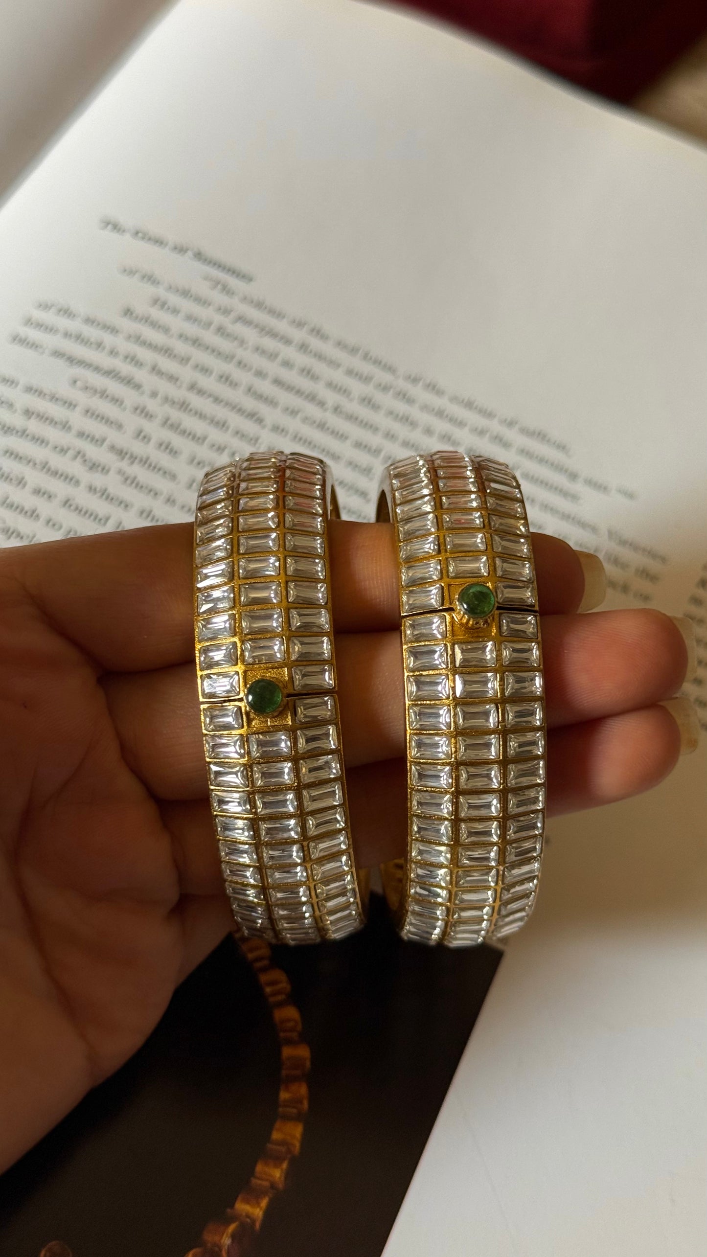 Emerald cut tripple line polki bangles