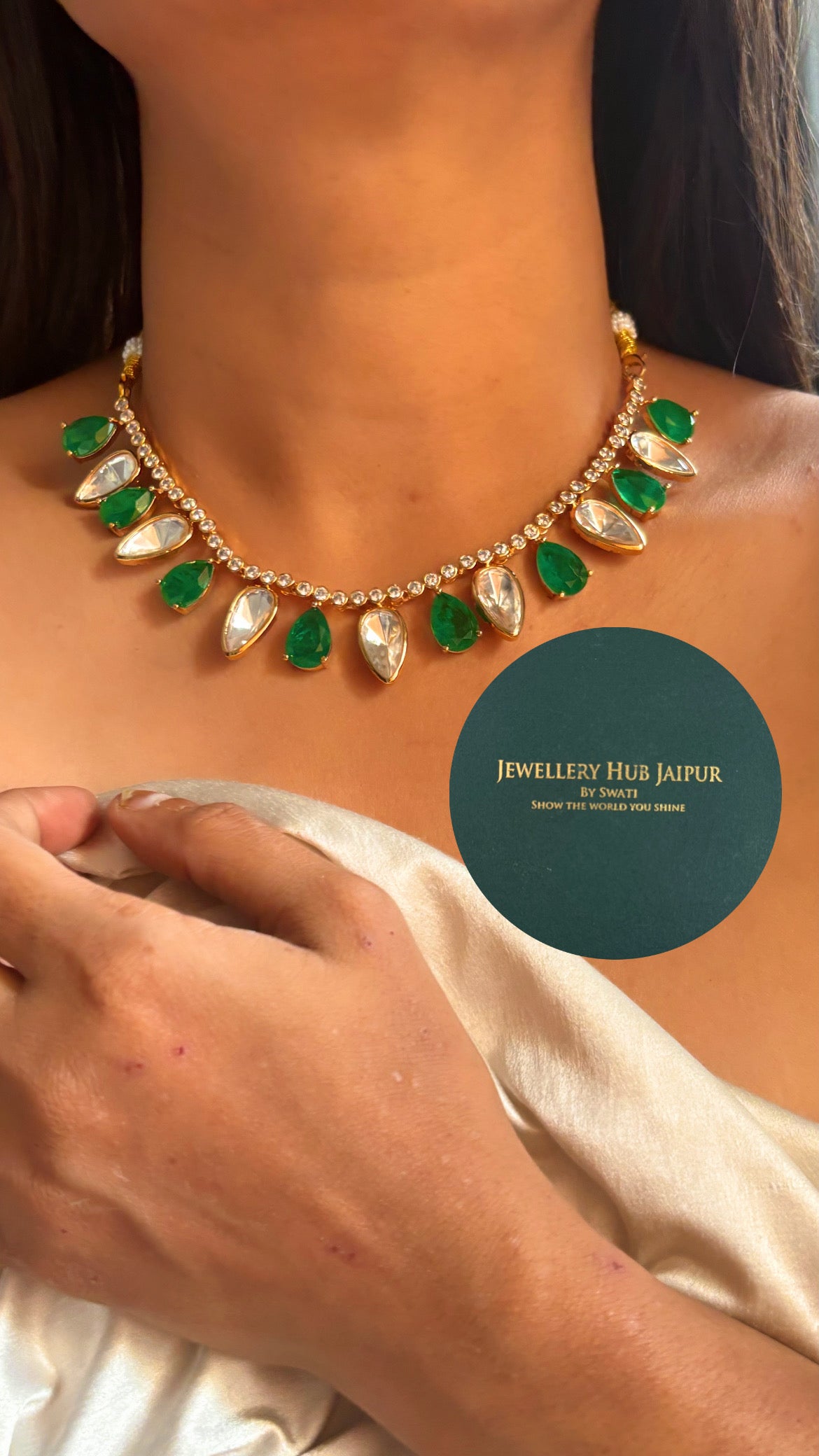 Emerald lab stone cocktail collar necklace