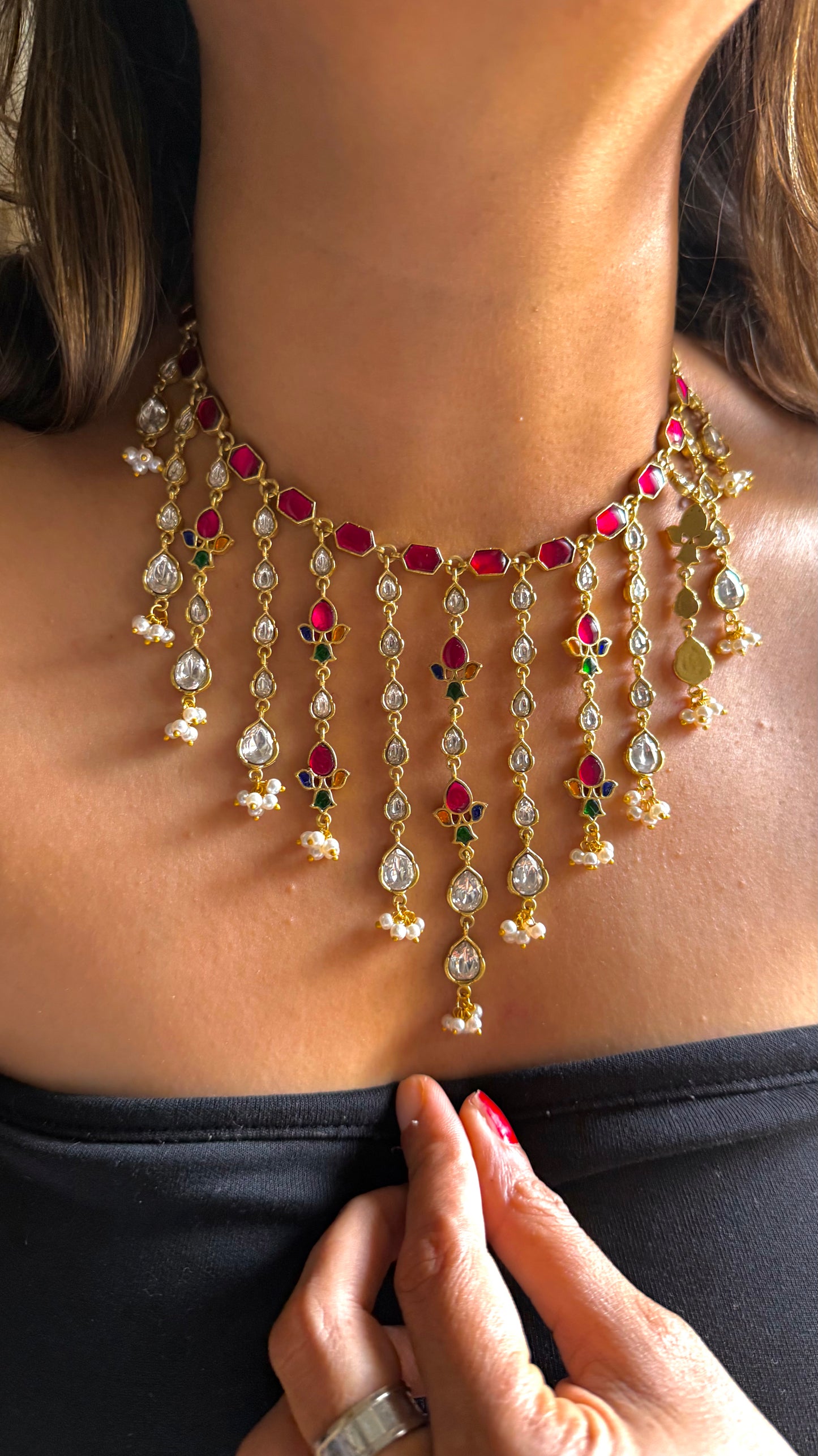 Pachi Kundan waterfall necklace