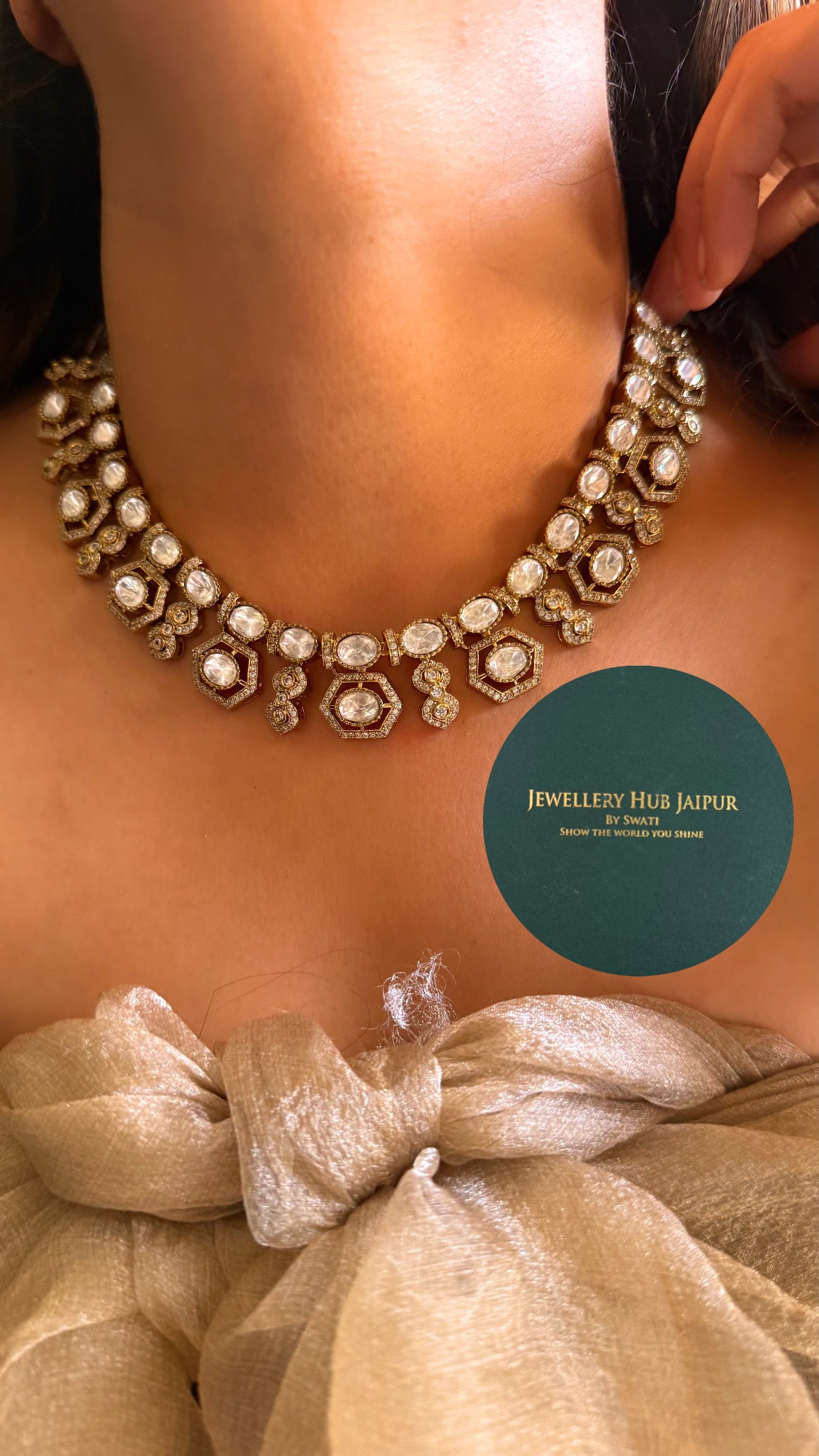 Moissanite uncut polki designer collar set