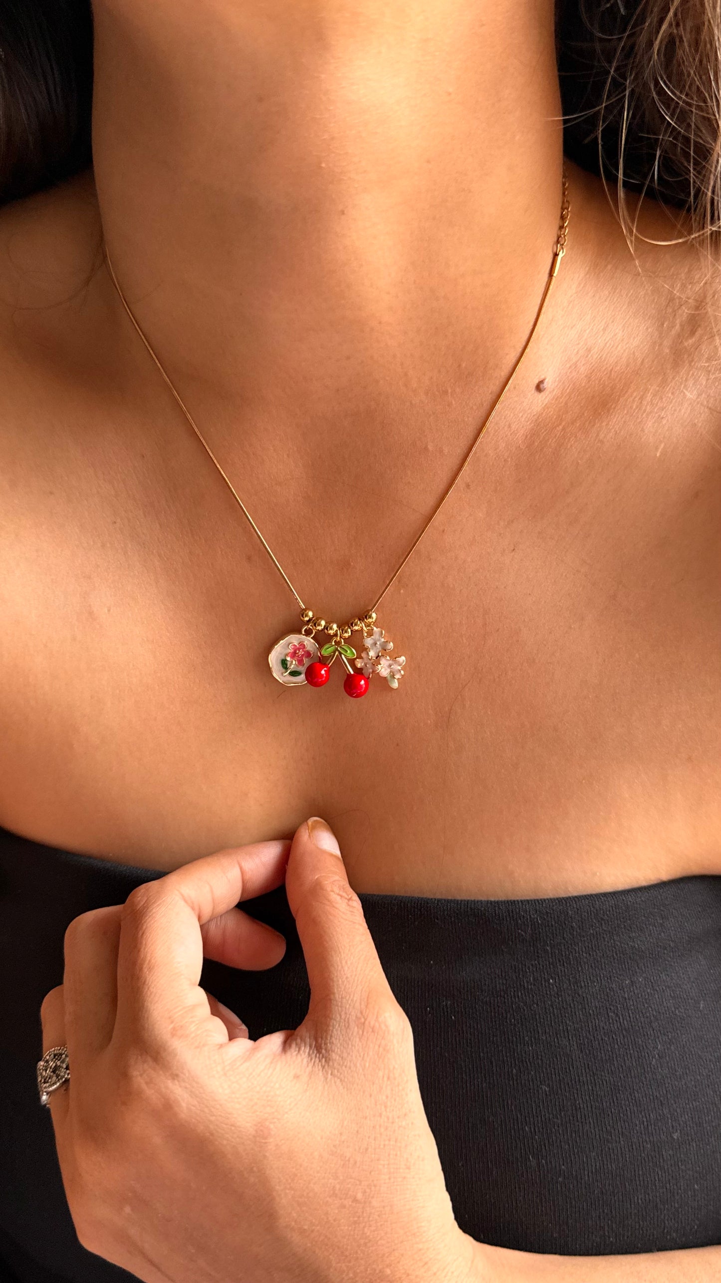 Ruby Red Floral Dangle Necklace