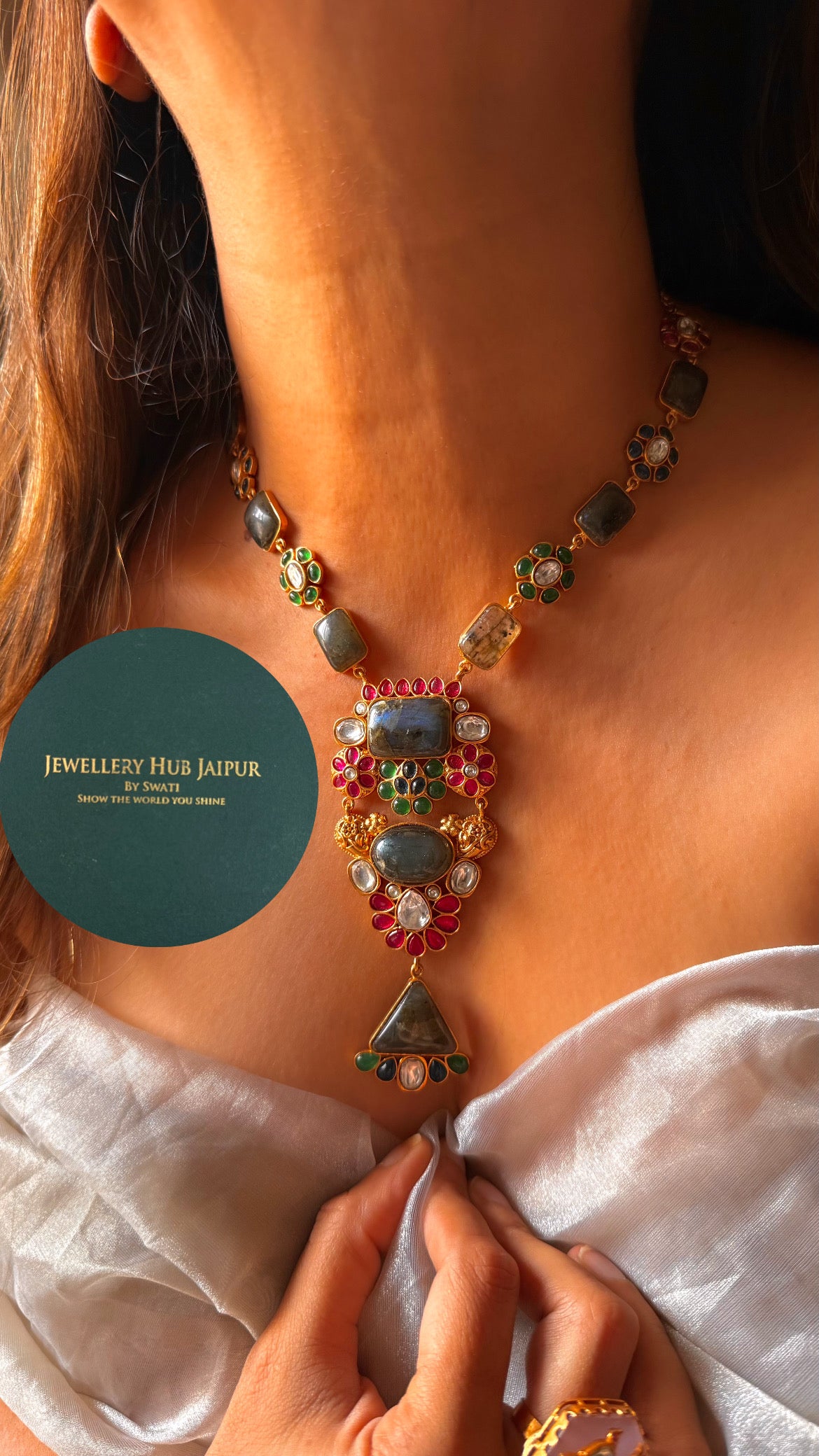 Amrapali inspired Natural stone Rani pink & emerald set