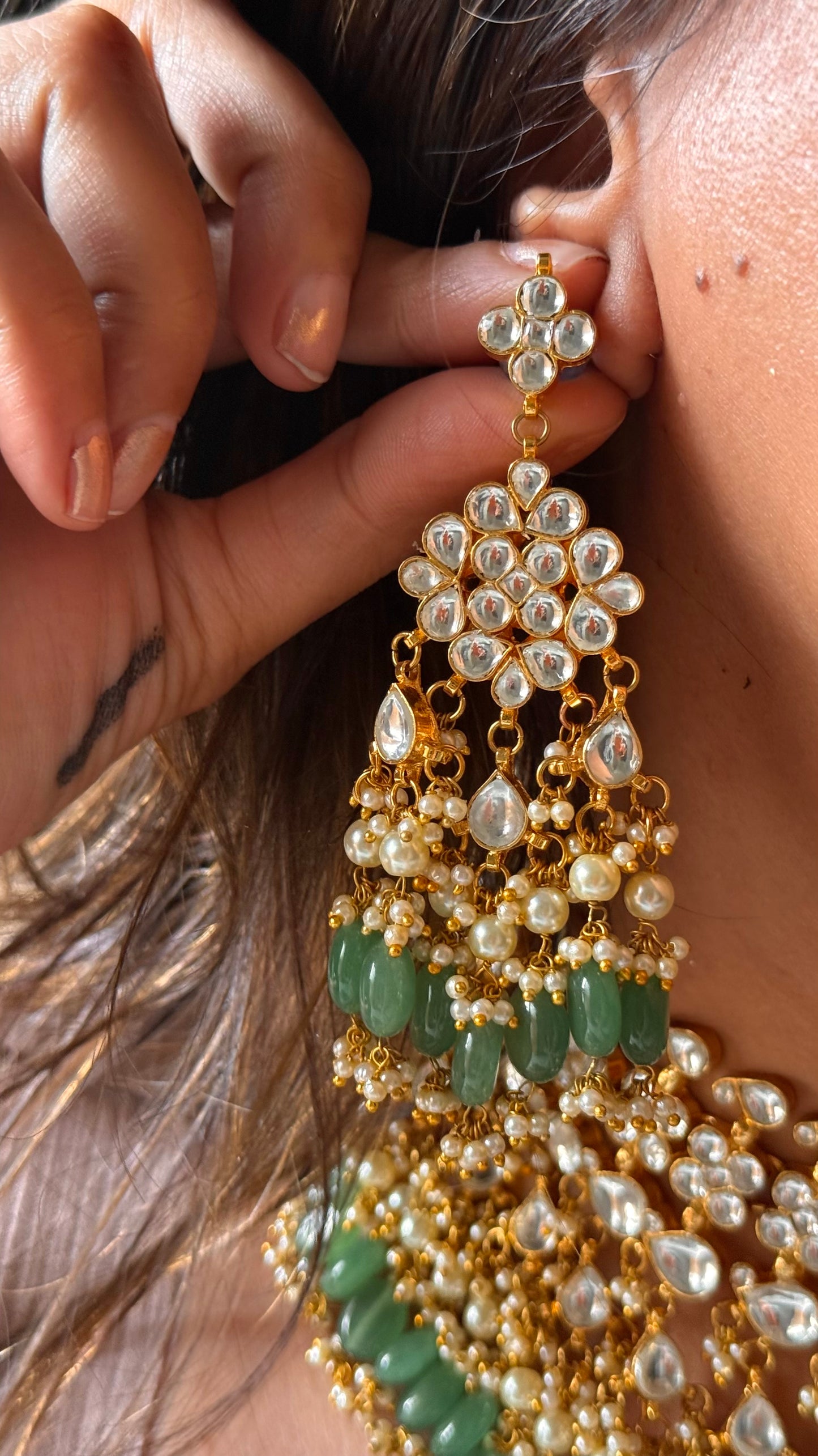 Paachi Kundan jadau with mint drops choker necklace