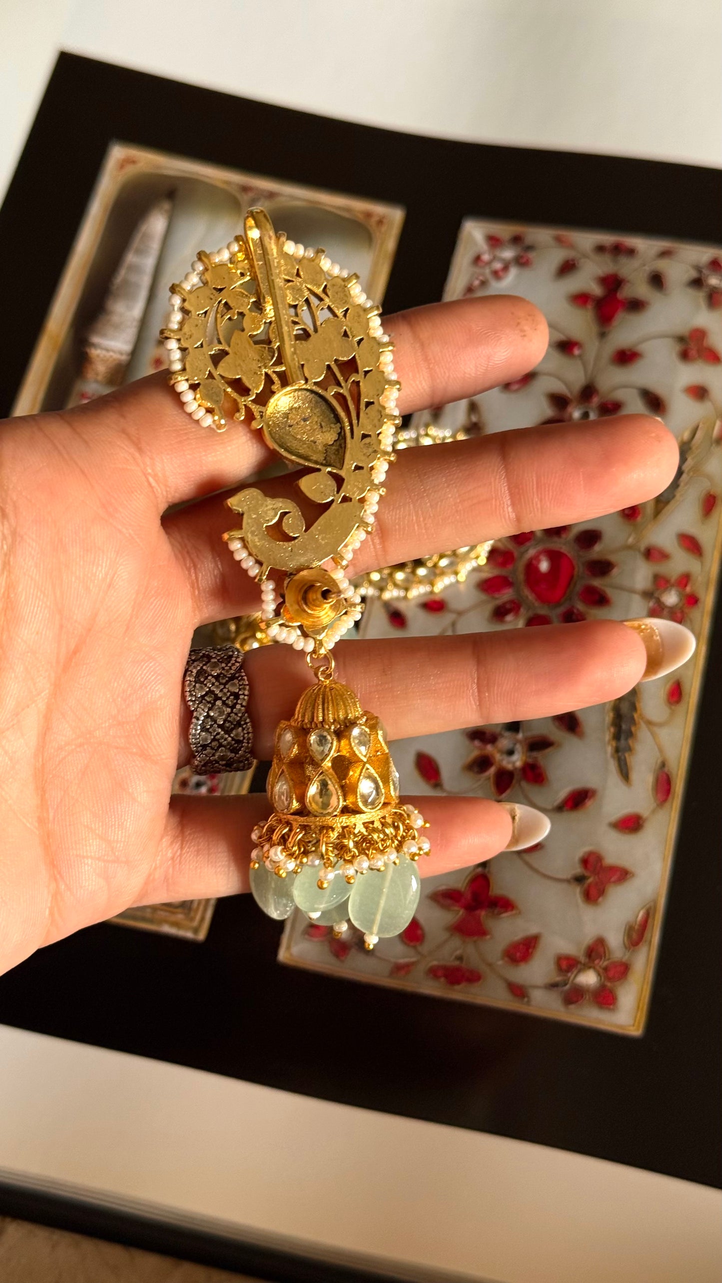 Paachi Rajwada style chandbali with ear cuff