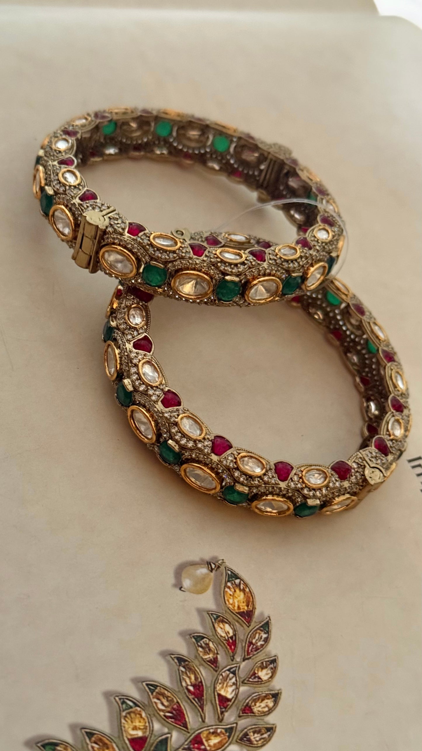 Emerald & rani pink moissanite openable bangle