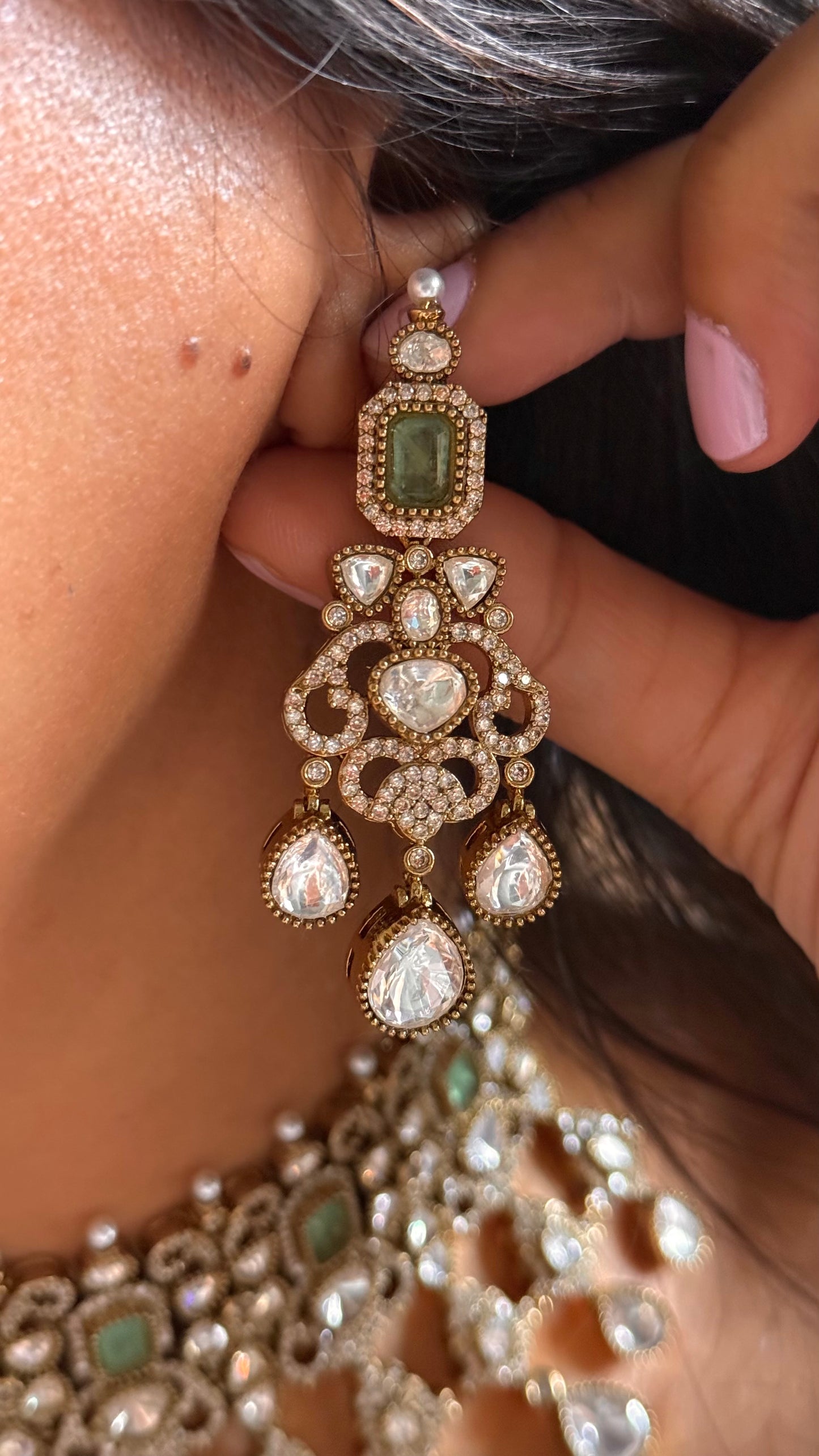 Mint polki rain drop Victorian choker Necklace
