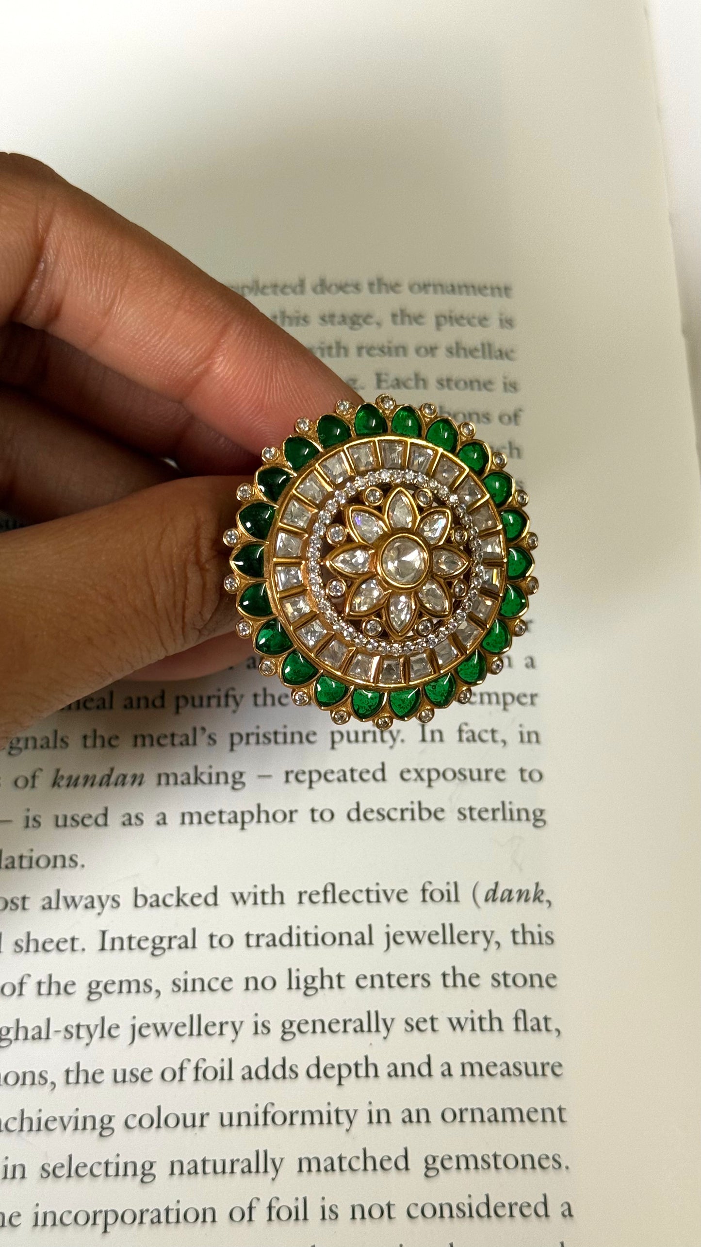 Emerald Moissanite polki adjustable ring