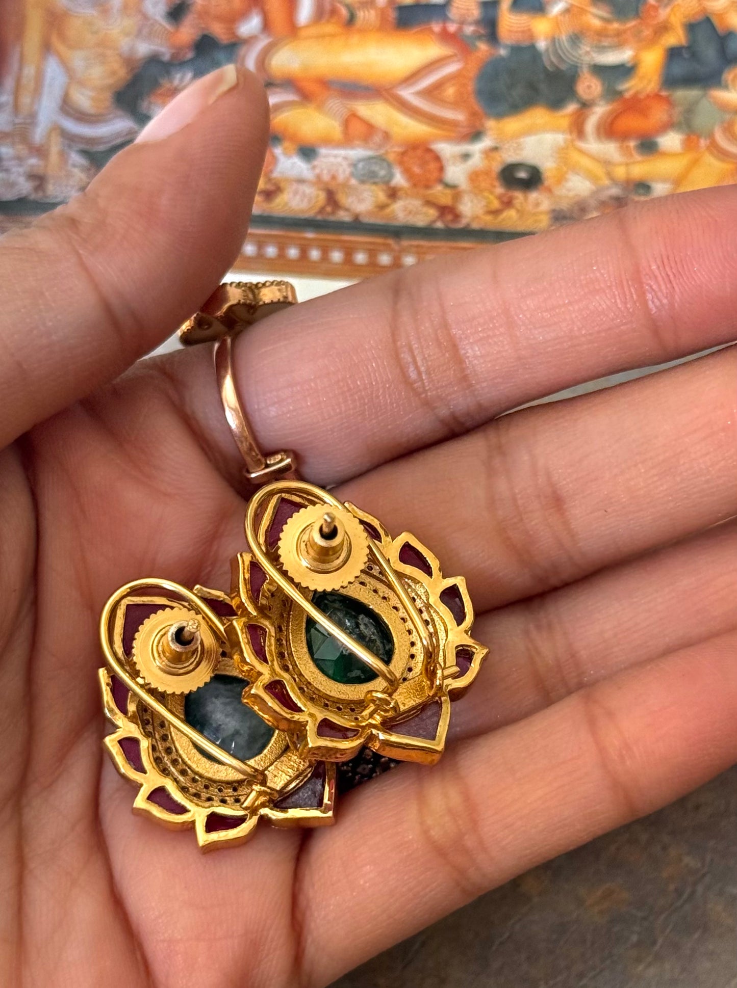 Lotus rani and emerald studs