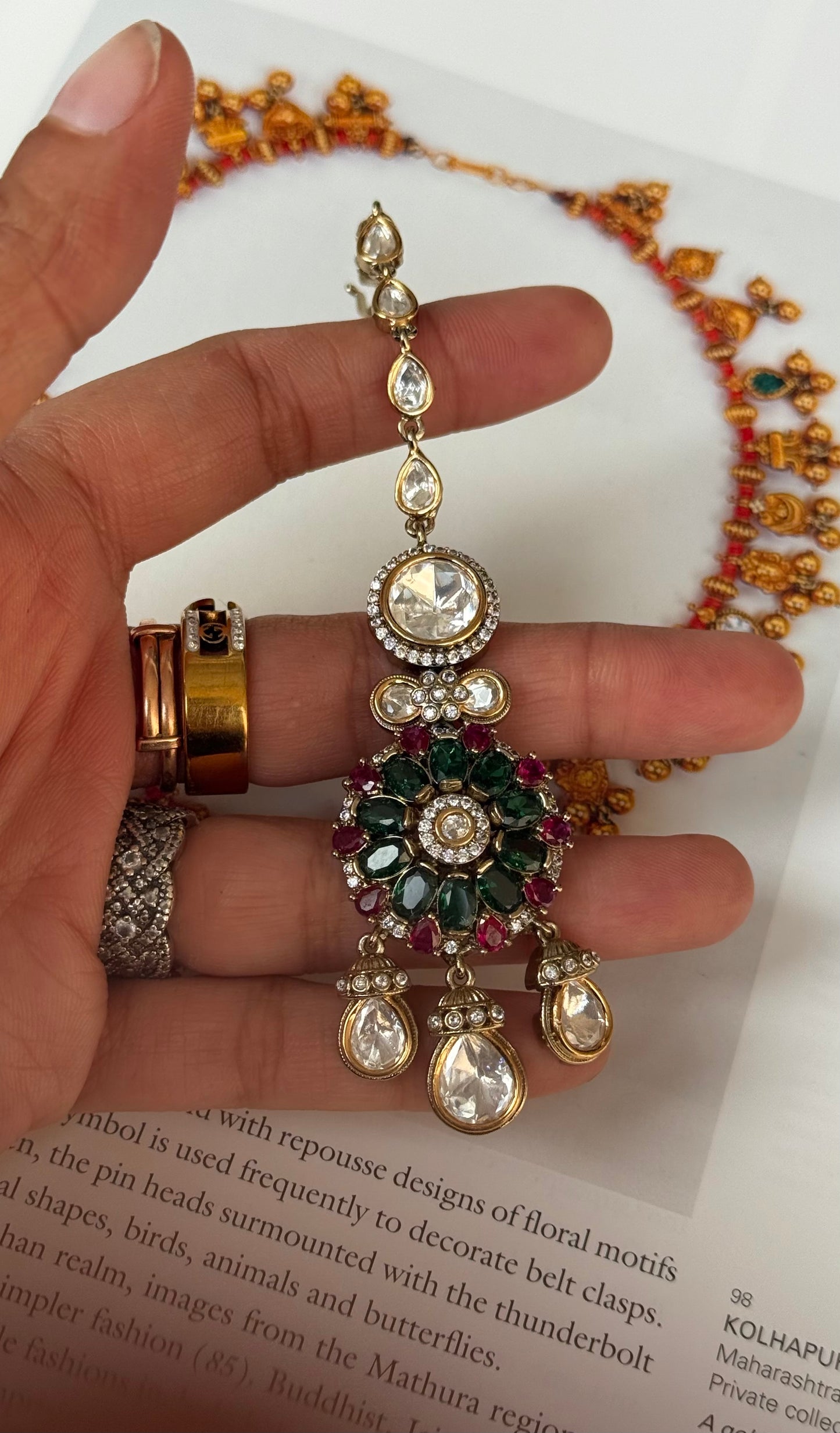 Emerald & ruby floral maangtika