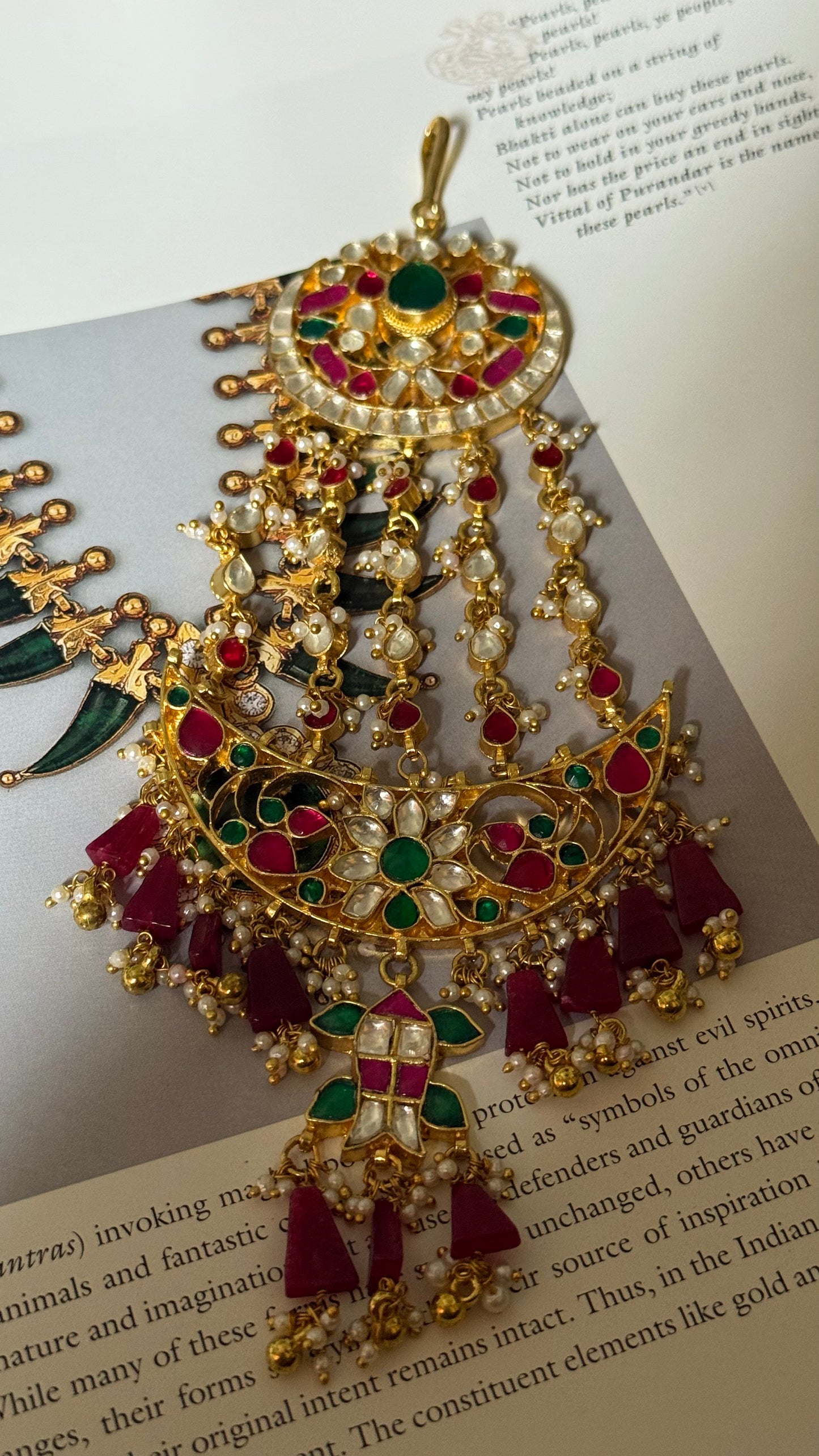 Paachi heritage rani pink floral with ruby drop passa