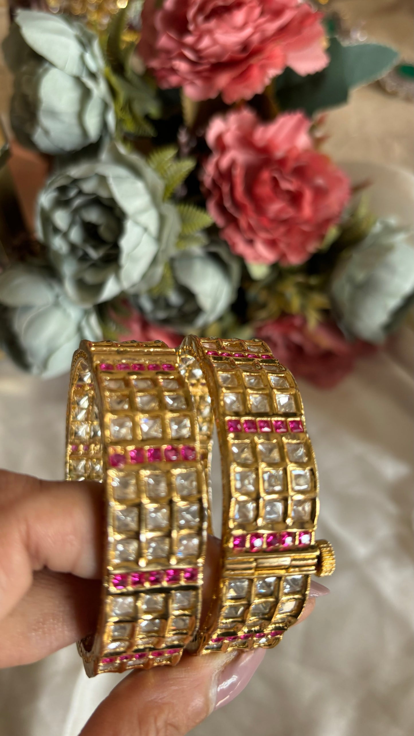Ruby Moissaanite tripple line bangle set openable