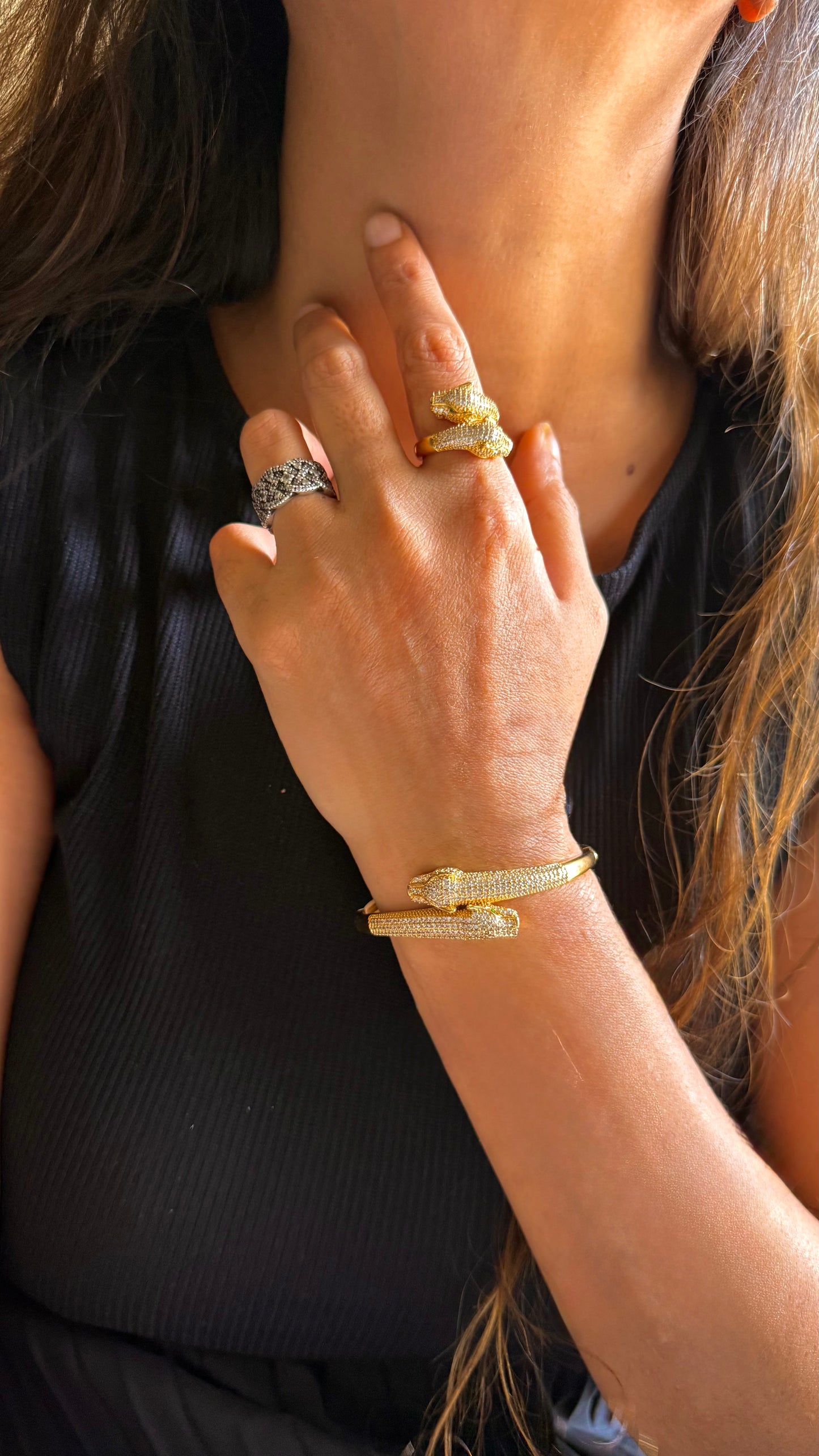 Pave Double Serpent Wrap Ring and Bracelet