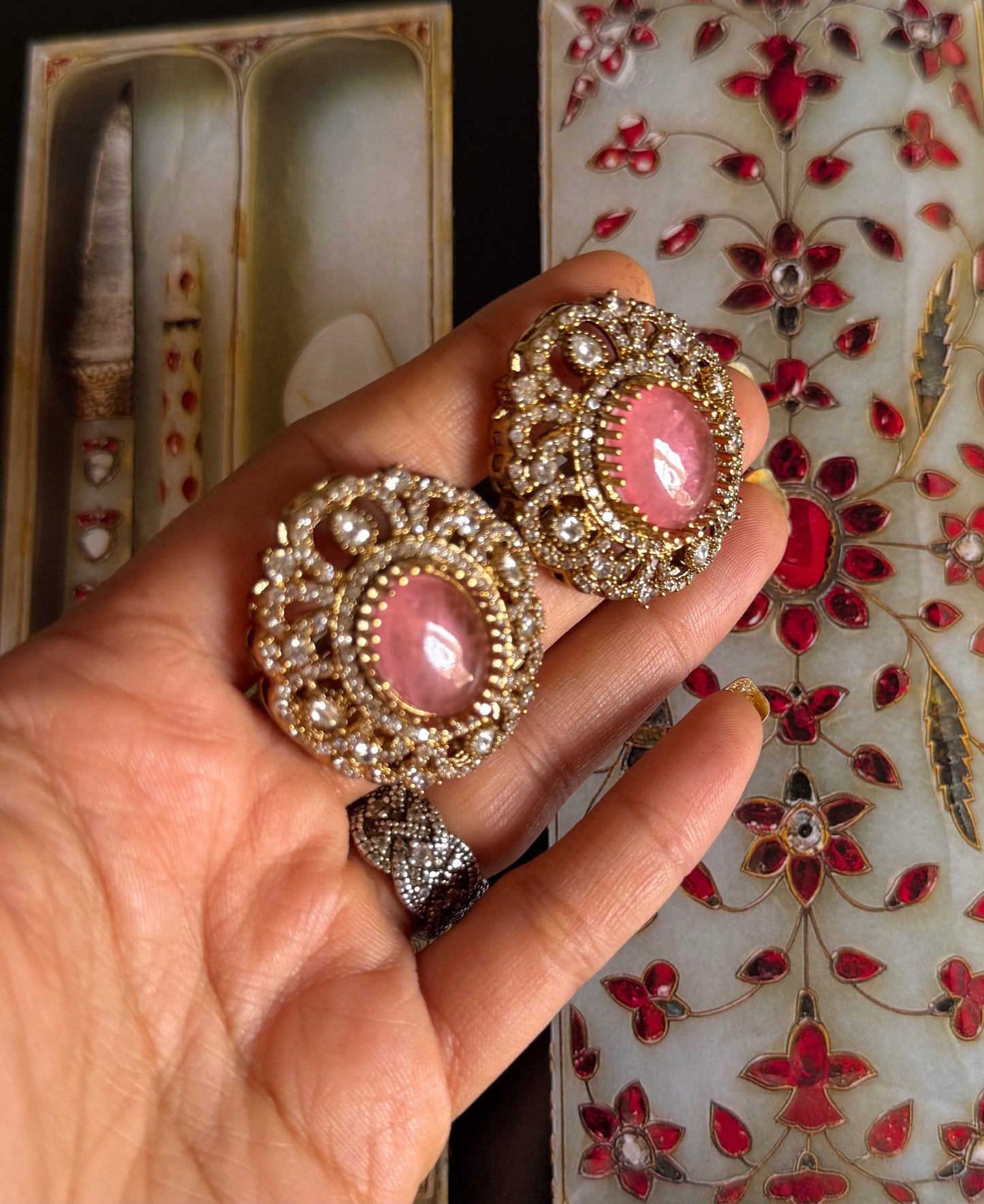 Rose quartz moissanite studs