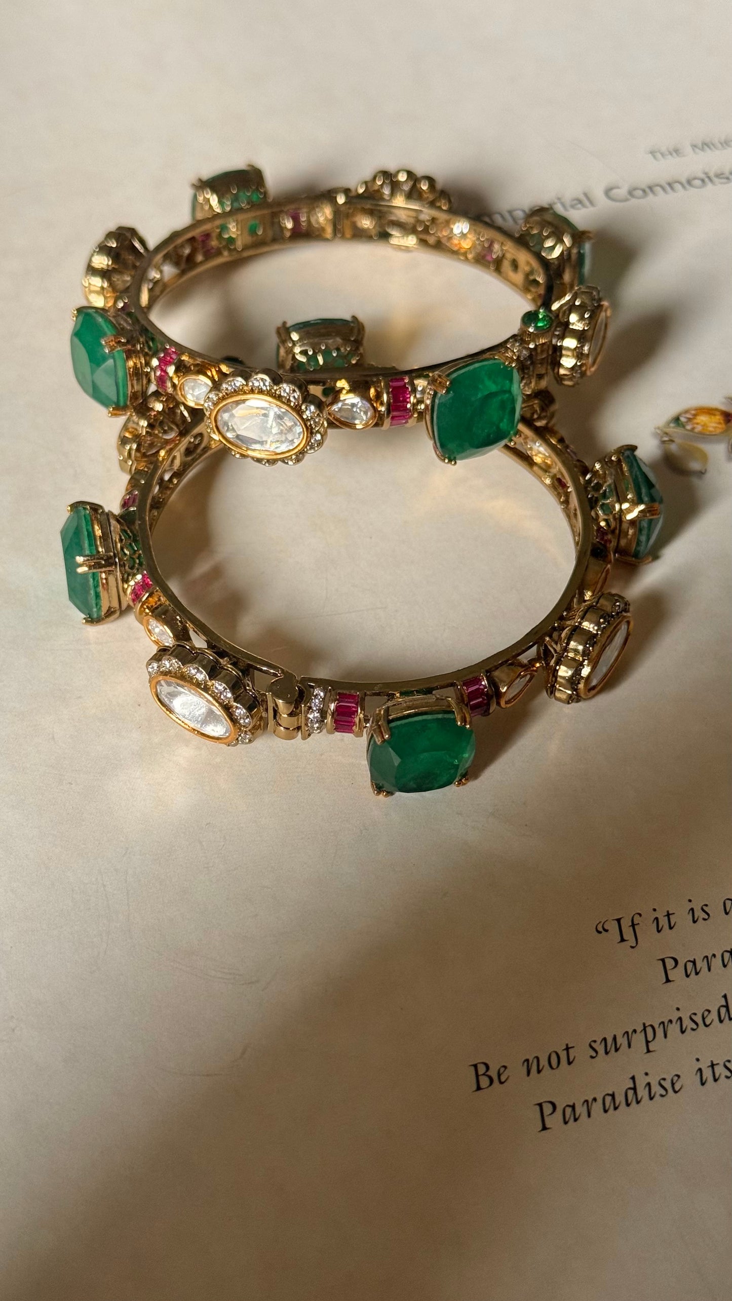 Emerald doublet & rani pink moissanite openable bangle