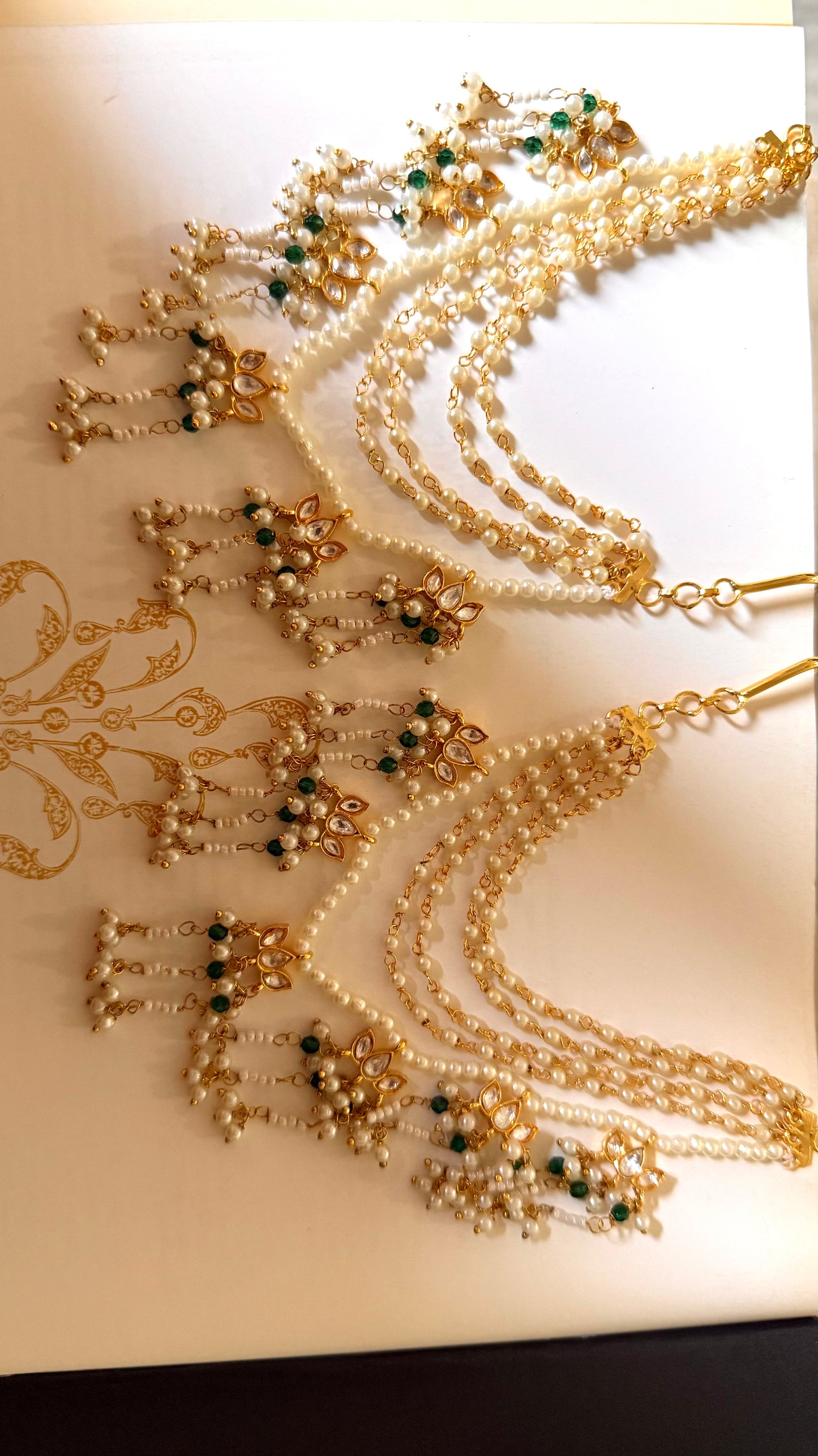 White pearl 5 layer with lotus shaped ear chain