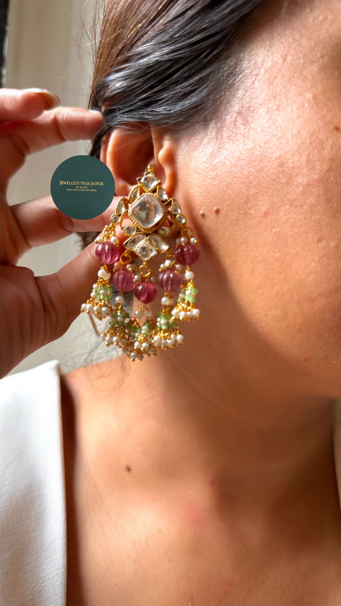 Paachi Heritage Rani pink & mint drops Kundan bridal set