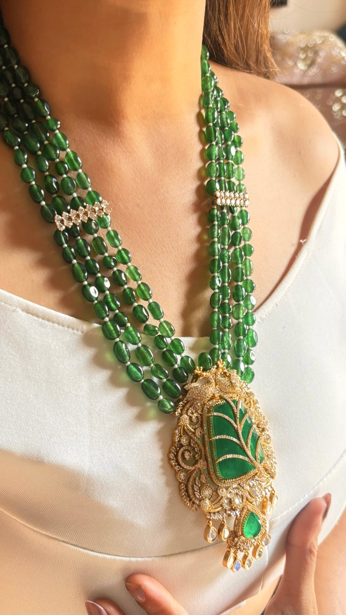 Emerald leaf designer rani haar set