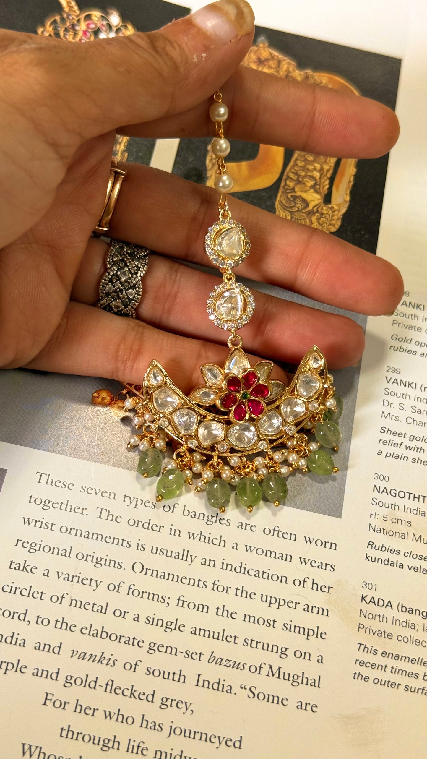 Rani pink & emerald real moissanite with mint drop maangtika