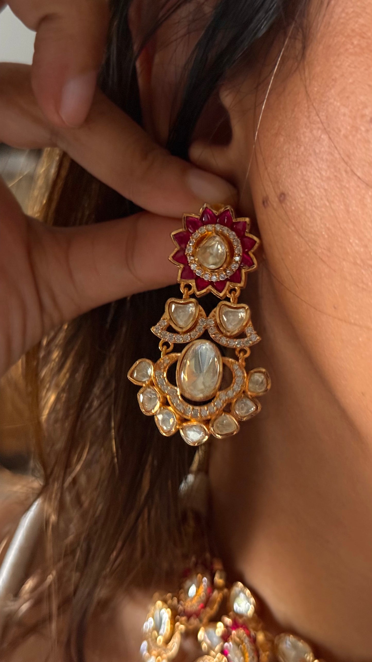 Rani pink real moissanite polki kundan Necklace