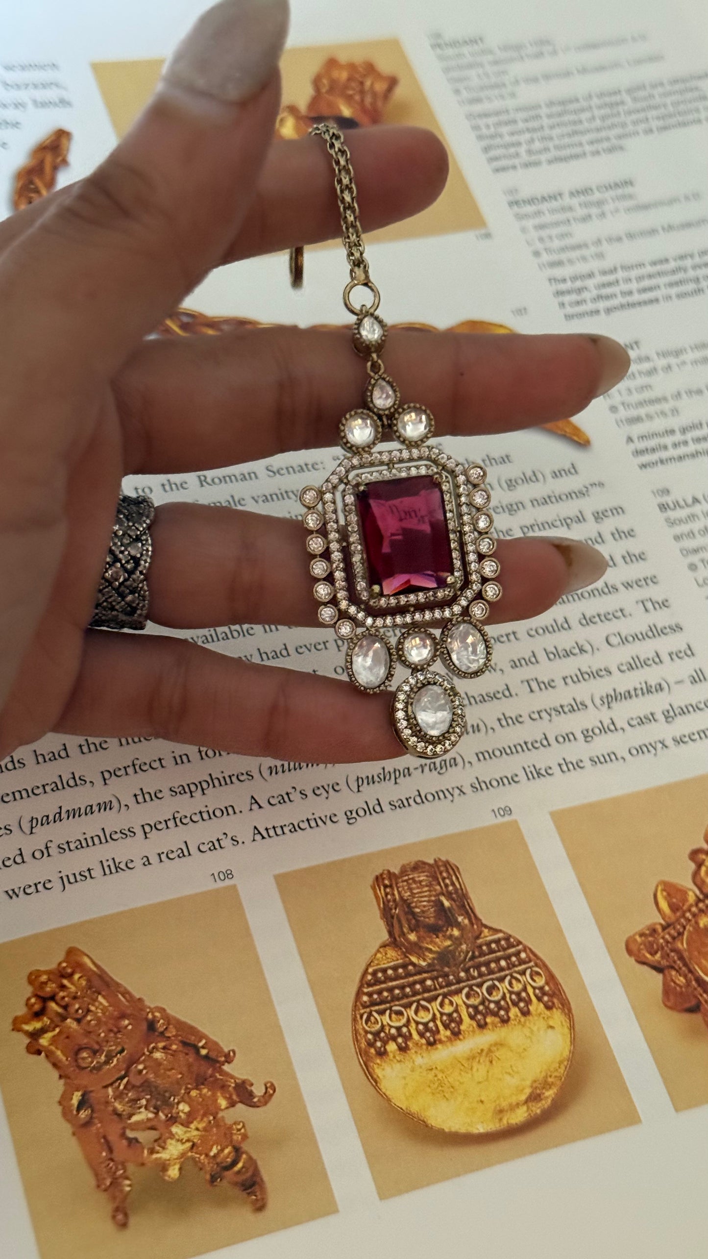 Ruby doublet Moissanite maangtika