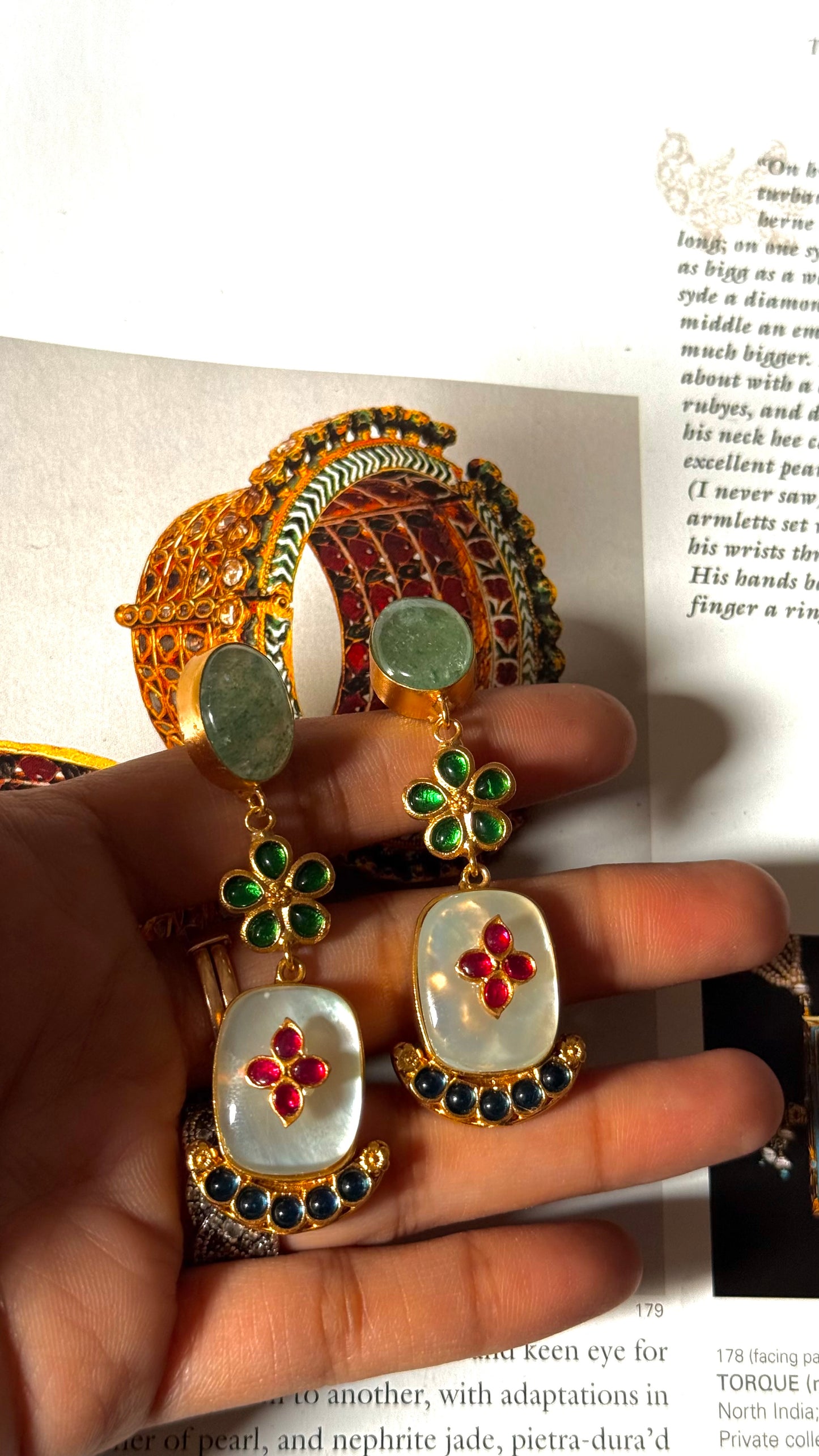 AP inspired mother of pear ruby inlay earrings