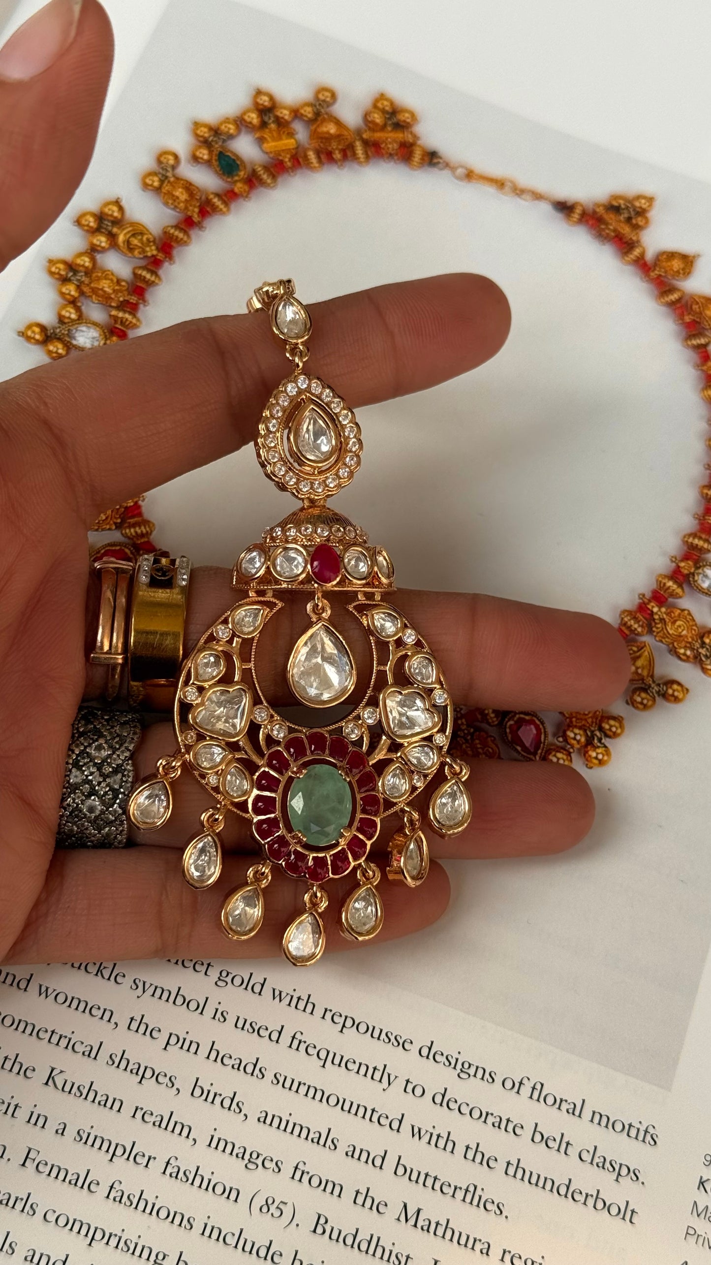 mint & ruby gold maangtika