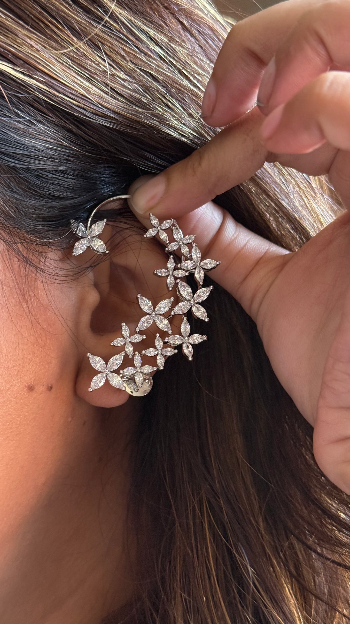 CZ diamond floral Earcuff