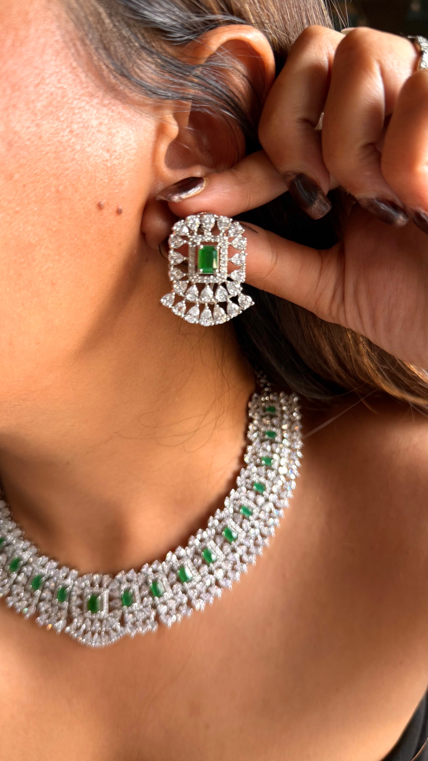 Emerald doublet cz diamond necklace