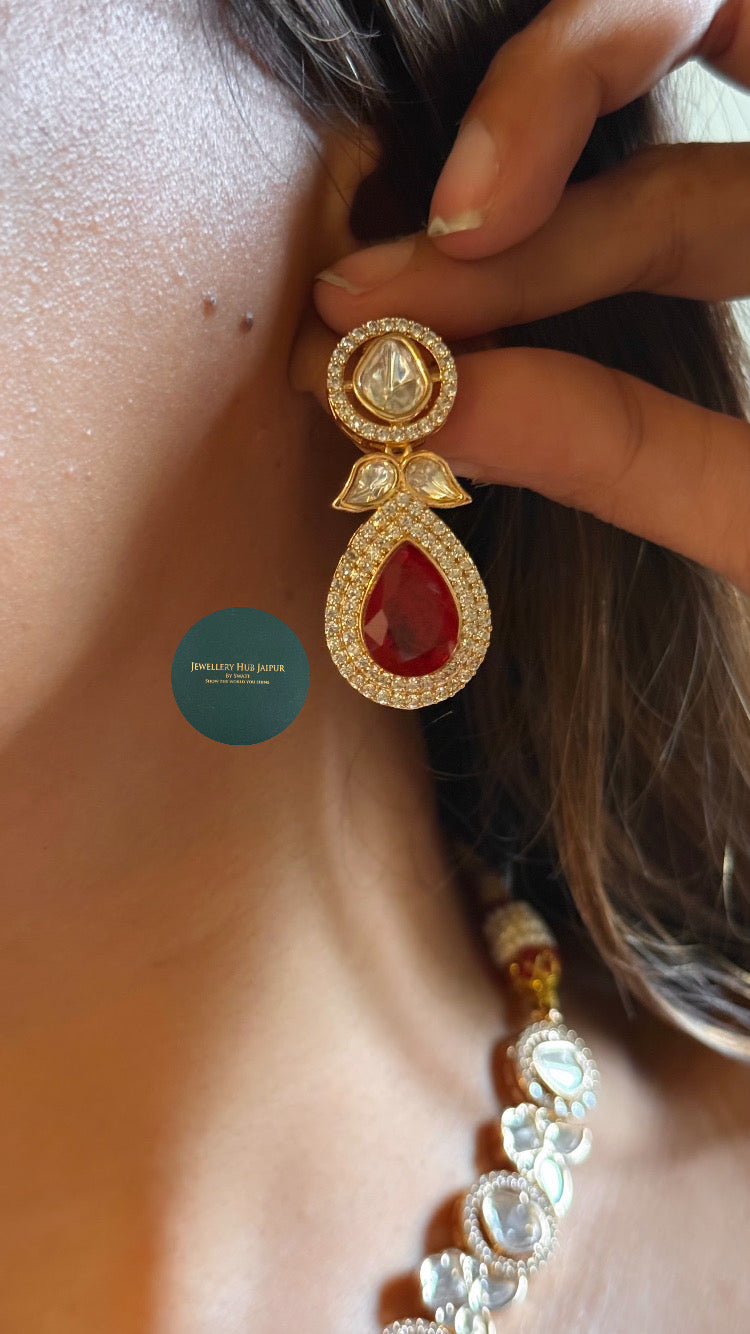 Ruby drop with moissanite uncut polki collar set